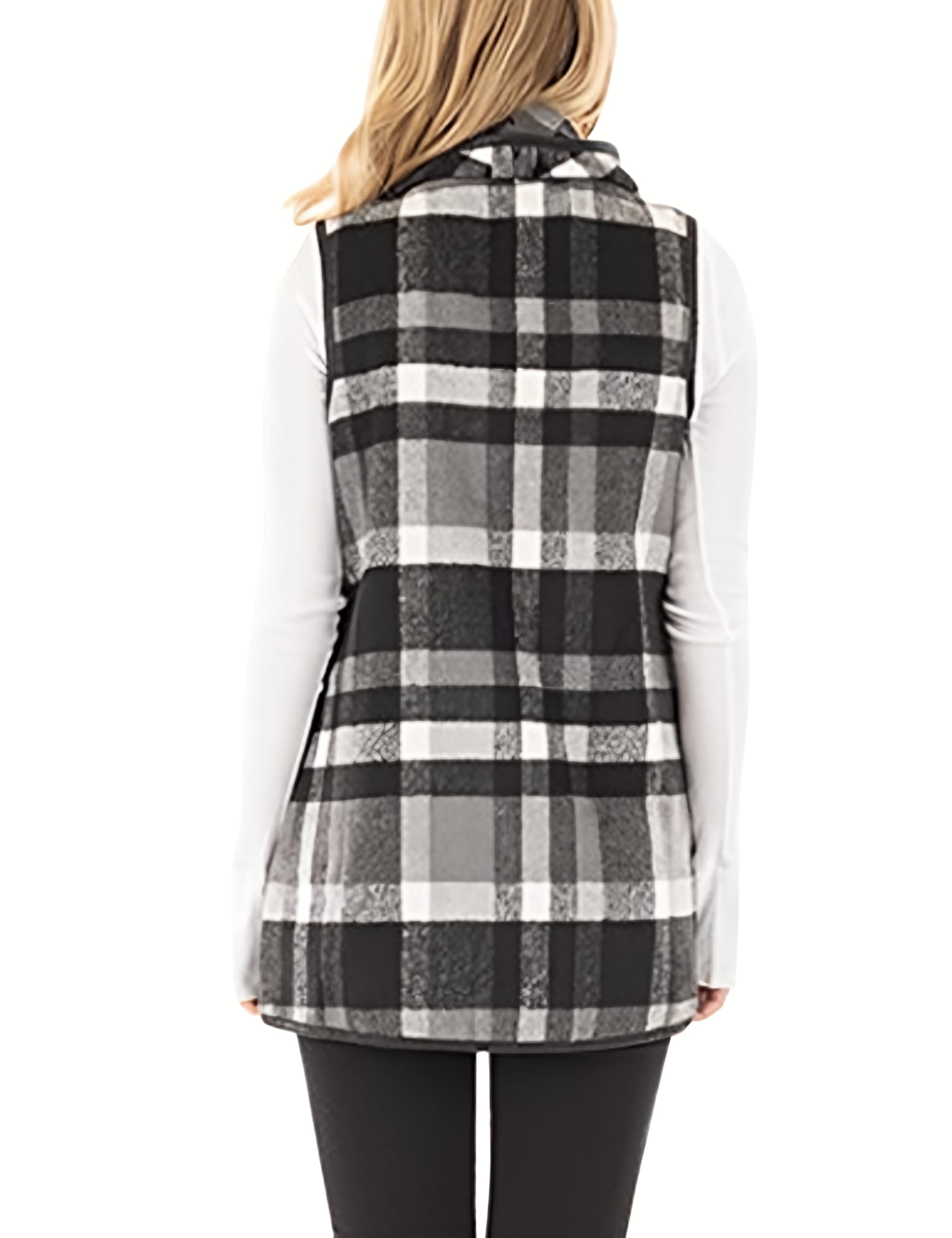 Unidear Chaleco a cuadros para mujer, casual, con solapa, frente abierto, sin mangas, con bolsillos