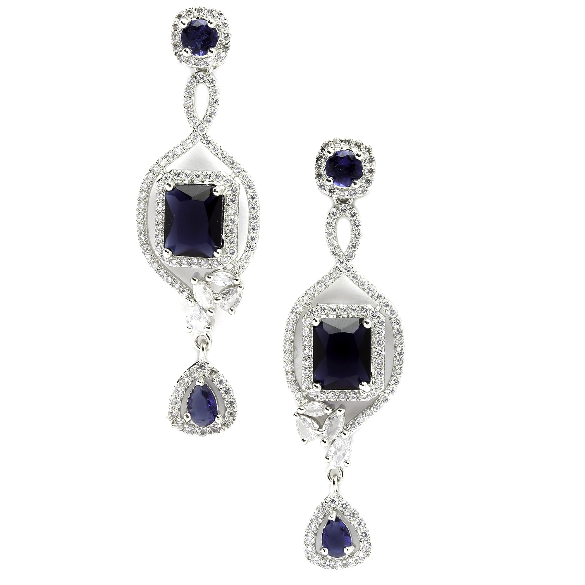 ZENEMERhodium-Plated American Diamond Studded Square Shaped Handcrafted Drop Earrings For Girls and Women