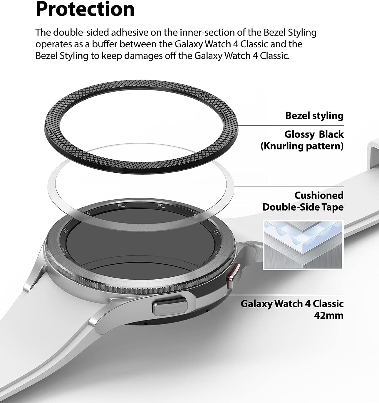 Ringke Bezel Styling Compatible with Samsung Galaxy Watch 4 Classic 42mm Adhesive Frame Ring Cover Anti Scratch [Stainless Steel] Protection for Galaxy Watch4 Classic 42mm - Black [42-41]