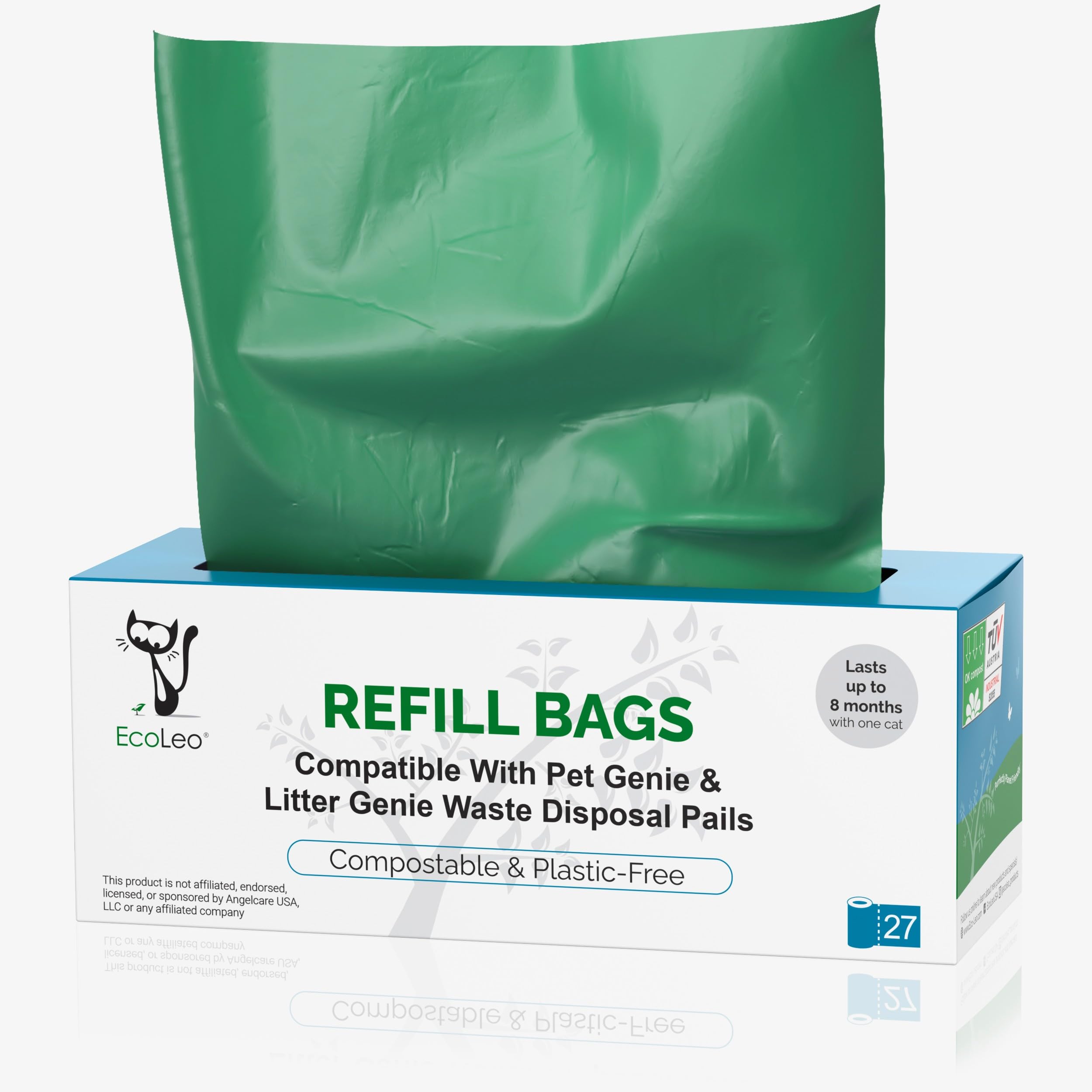EcoLeo Refill Bags, Litter Genie Compatible, Compostable, Equals 4 1/2 Pack of Name Brand, Plastic-Free, Eco-Friendly, Litter Champ and Litter Locker Compatible