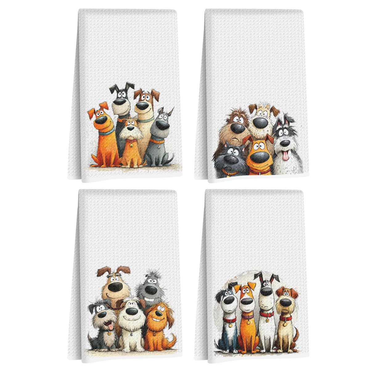 4 Pcs Cute Dog Kitchen Towels 24x14 Inch, Dogs Gifts Reusable Dish Towels