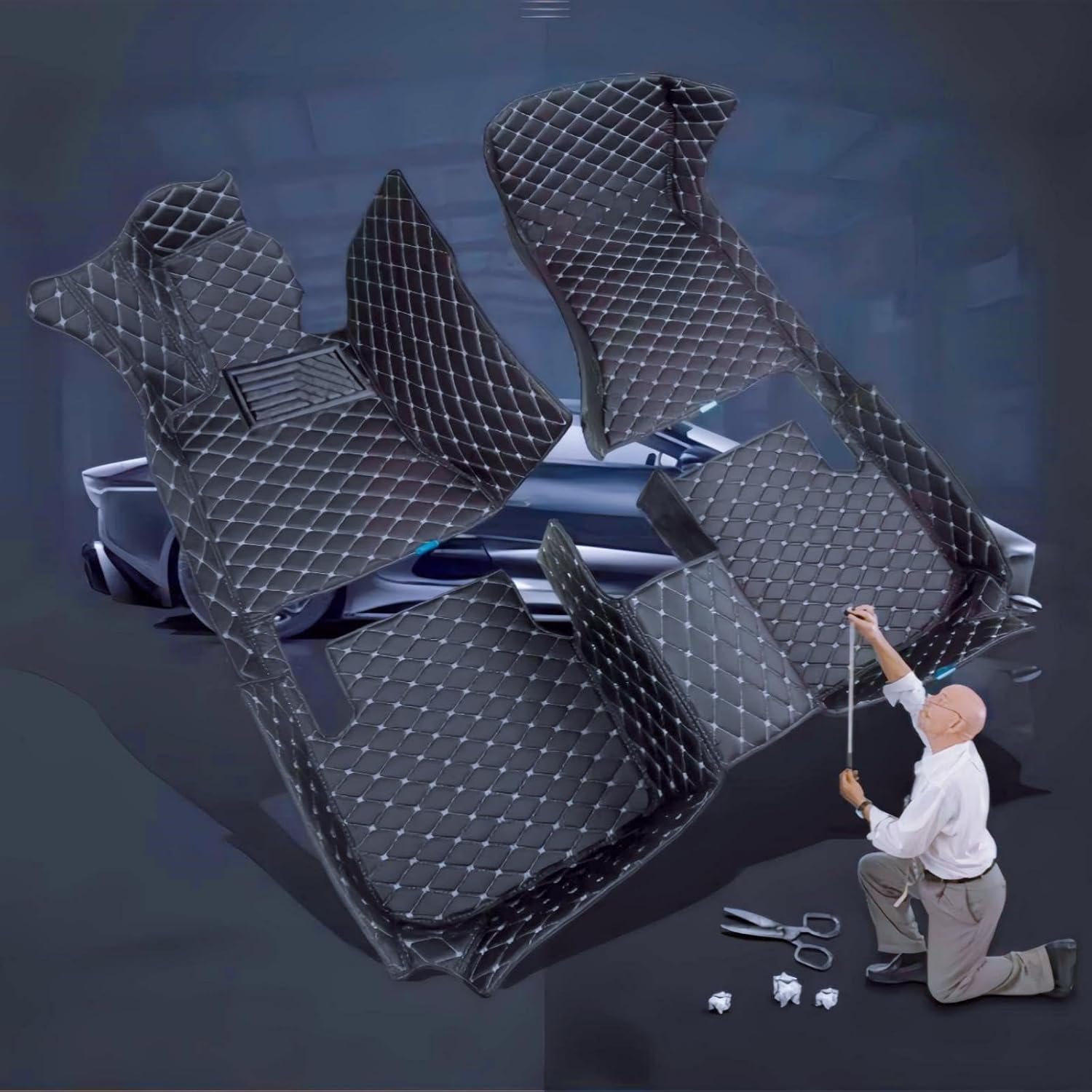 Custom Making Car Floor Mats for 100% Sedan SUV Sports Car Full Coverage Cute Men Women Pads Protection Non-Slip Leather Floor Liners (Black)