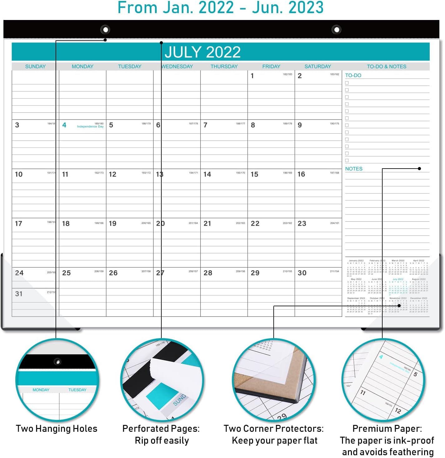 2022 Desk Calendar - 18-Monthly Desk/Wall Calendar, January 2022- June 2023, 12'' X 17'', Large Ruled Blocks for Planning and Organizing for Home or Office : Office Products