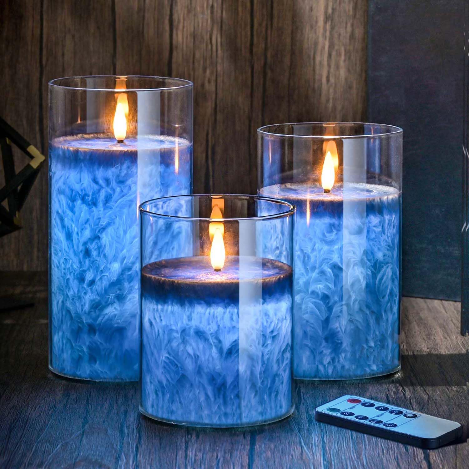 MOZC LED kerzen flackernde flamme, LED kerze mit Timerfunktion im Glass,  Elektrische Echtwachskerzen mit Fernbedienung, 3 teilige Flammenlose Kerzen  fr Deko Schlafzimmer, Badezimmer Deko : Amazon.de: Beleuchtung