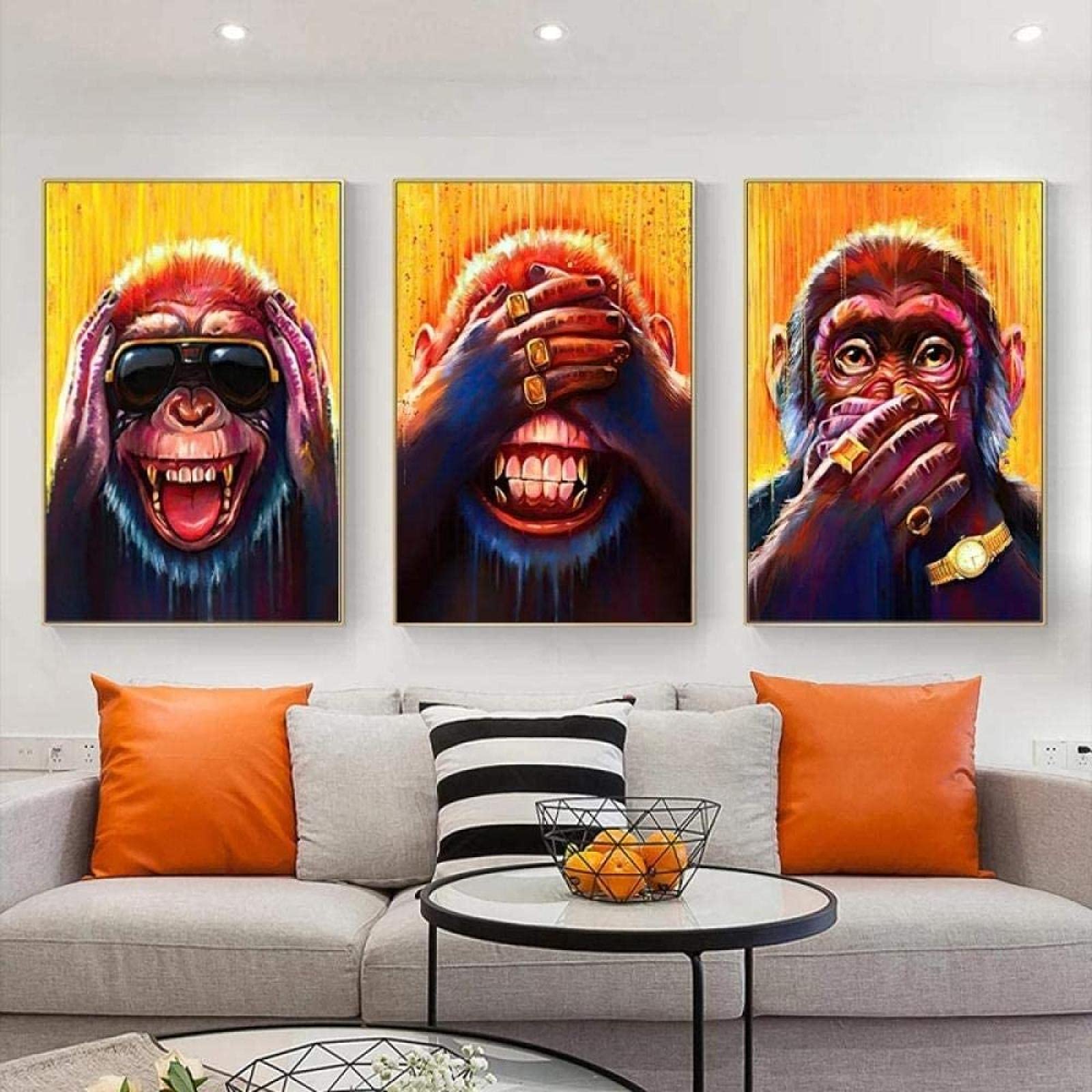 SHSYFBH Pittura su Tela Astratta Divertente Scimmia Stampa Poster e Stampe Animali Scimmia Wall Art Immagini per Soggiorno Decorazioni per la casa 3 Pezzi 40x60 cm Senza Cornice