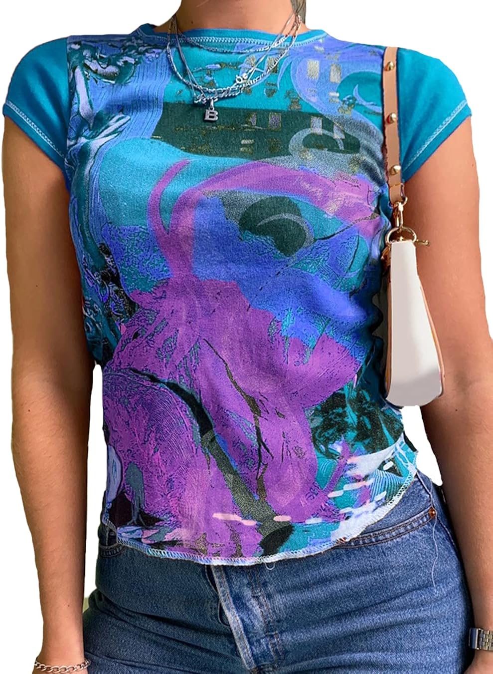 Dantees Womens Summer Casual Shirts Cropped Short Sleeve Skinny Graphic Top Beach TShirts