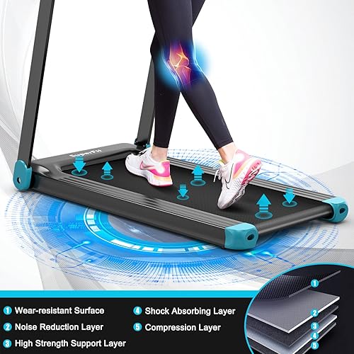 Miniatura 6 de GYMAX Cinta de correr plegable, máquina de correr inteligente con control de aplicación, monitor LED y soporte ajustable para dispositivos, cinta de