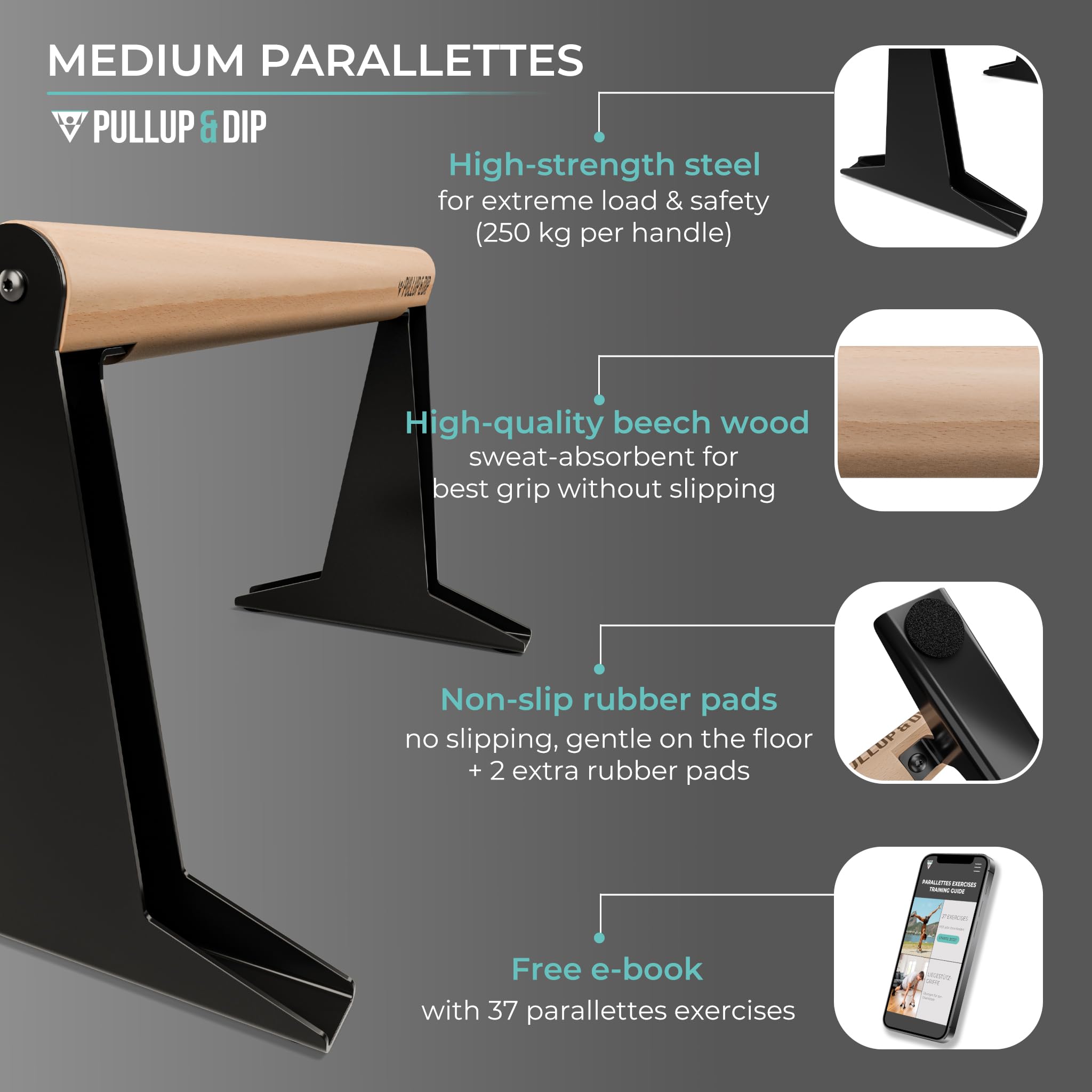 PULLUP & DIP Wooden Parallels, Low or Medium Parallettes