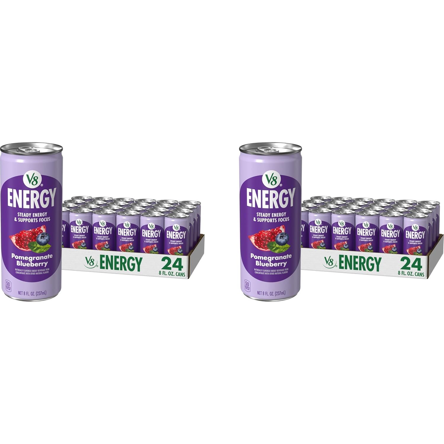 V8 +ENERGY Pomegranate Blueberry Energy Drink | 8 fl oz Can | Pack of 48