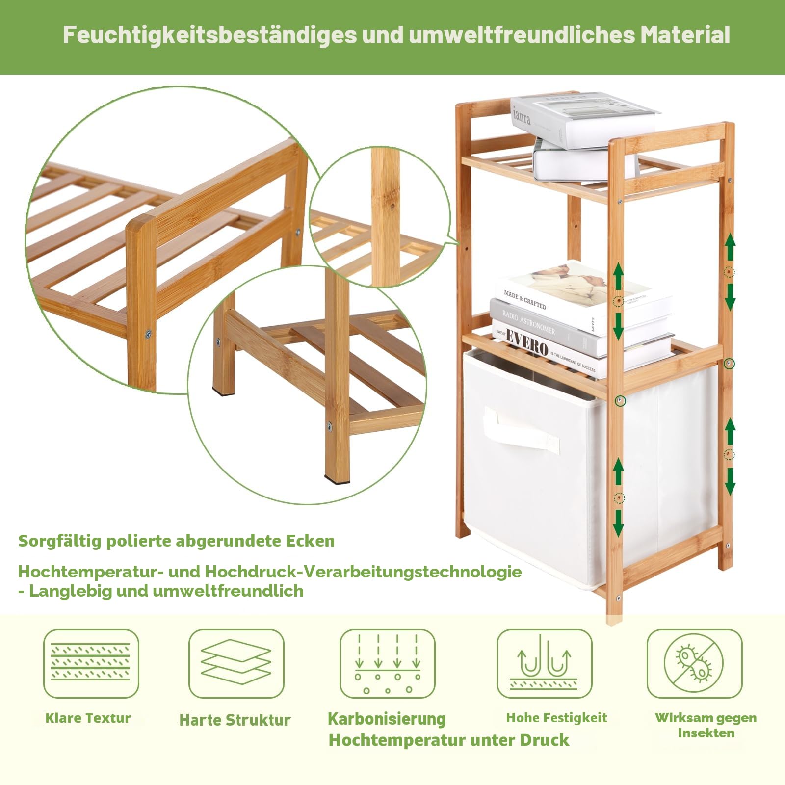 PACHIRA Standregal mit 3 Ablagen, 35 x 25 x 71 cm Bambusregal, Stehendes Lagerregal Aus Bambus, Als Küchenregal, Badregal, Bücherregal, Schuhregal, Holzregal Für Badezimmer, Küche, Wohnzimmer, Balkon