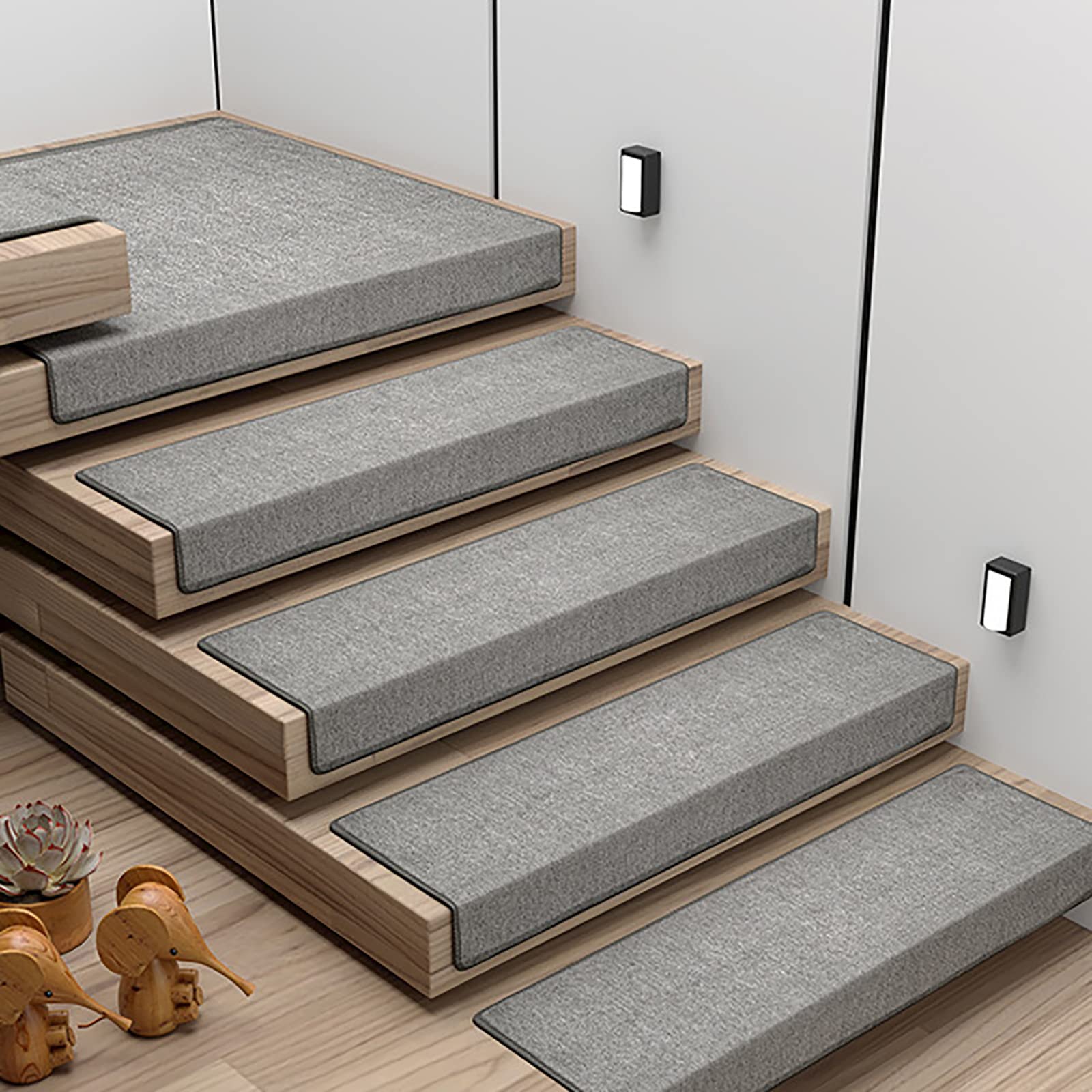 YTBHSHXZ stair treads， Set of 15,Adhesive Stair Pads,Polypropylene Mats,for Indoors & Outdoors(Light Grey)