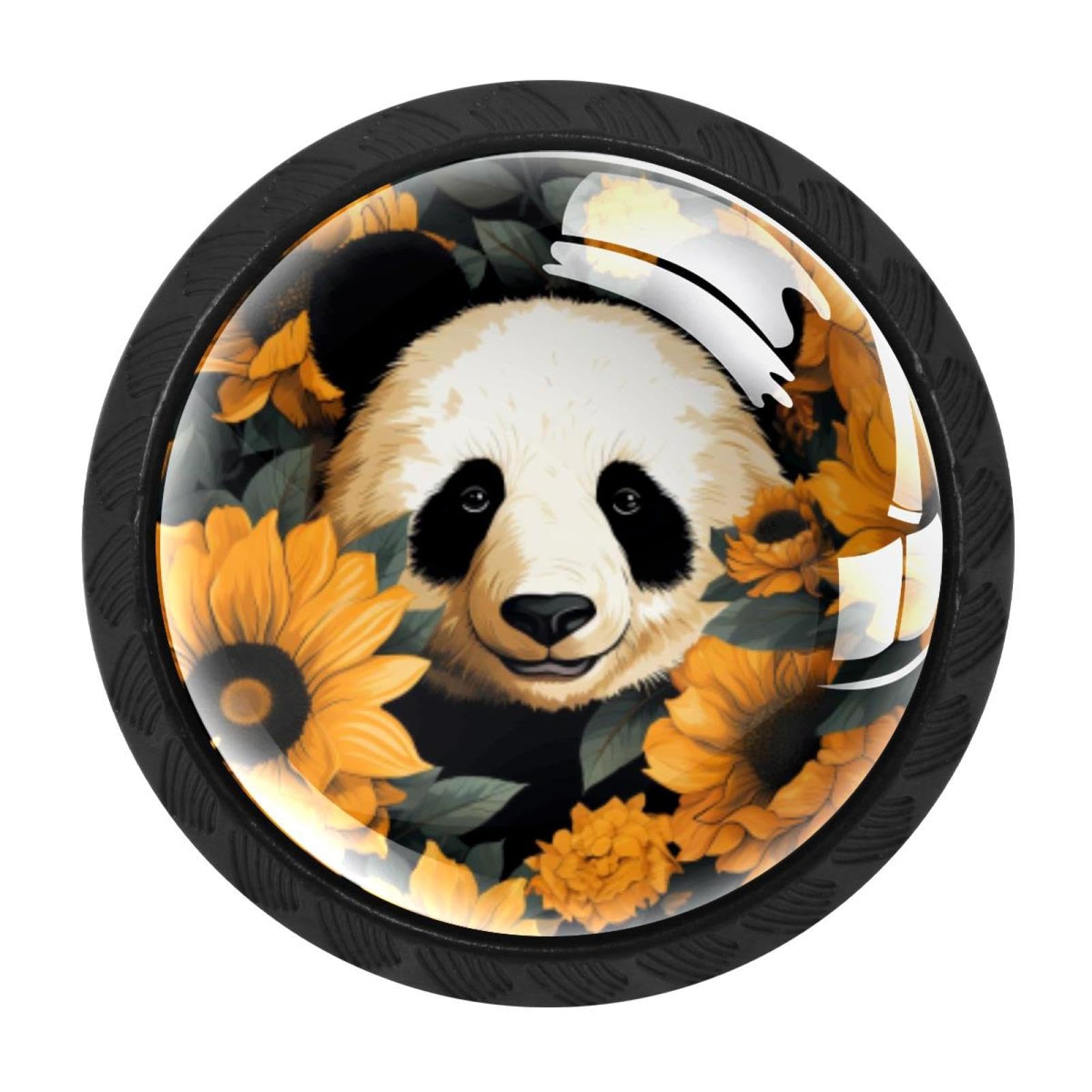 CHENZZZZ 4 Pieces Panda Sunflower Kitchen Cabinet Knobs Drawer Knobs Dresser Knobs Black Knobs Drawer Pulls Dresser Drawer Handles Knobs for Dresser Drawers