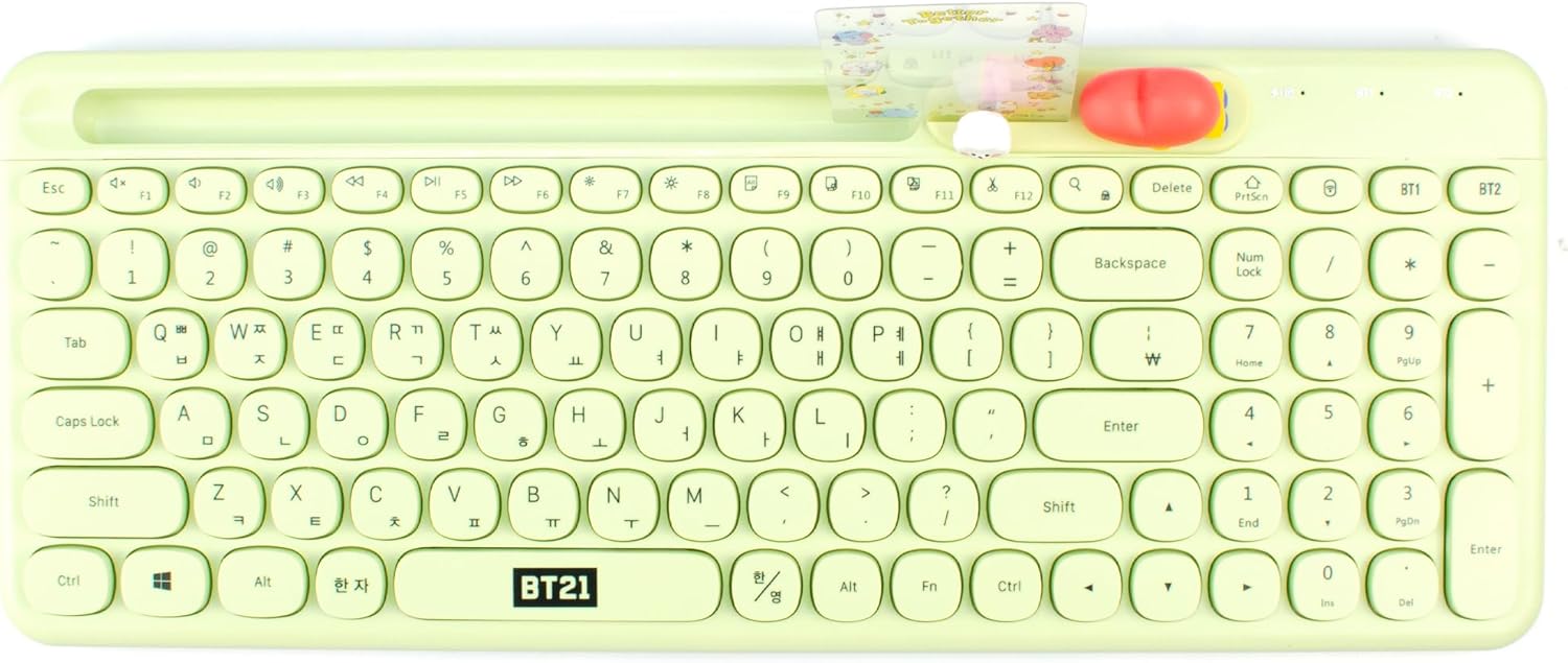 Hamee BT21 My Little Buddy Series Bluetooth Wireless Keyboard [Quiet Mechanical Brown] [Cute Keyboard] Color Type Round Keycaps Tech Compatible with iPhone, iPad, Windows, Mac for Home Office - TATA