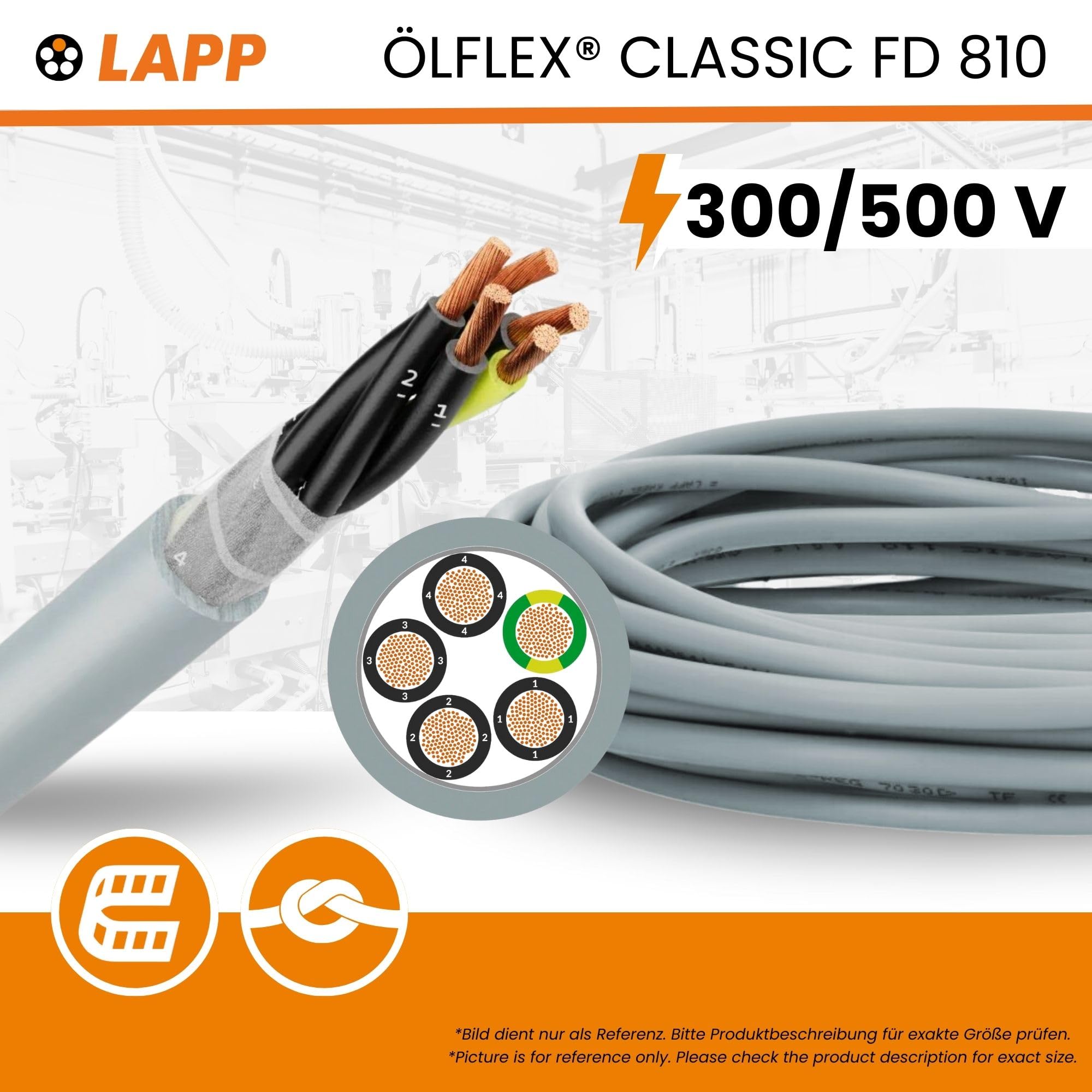 Lapp 0026104 ÖLFLEX CLASSIC FD 810 Câble de commande 7 x 0,5 mm² Gris avec conducteur de protection vert/jaune I Câble de chaîne de remorquage très flexible I Câble PVC pour chaîne de remorquage 7G0,5