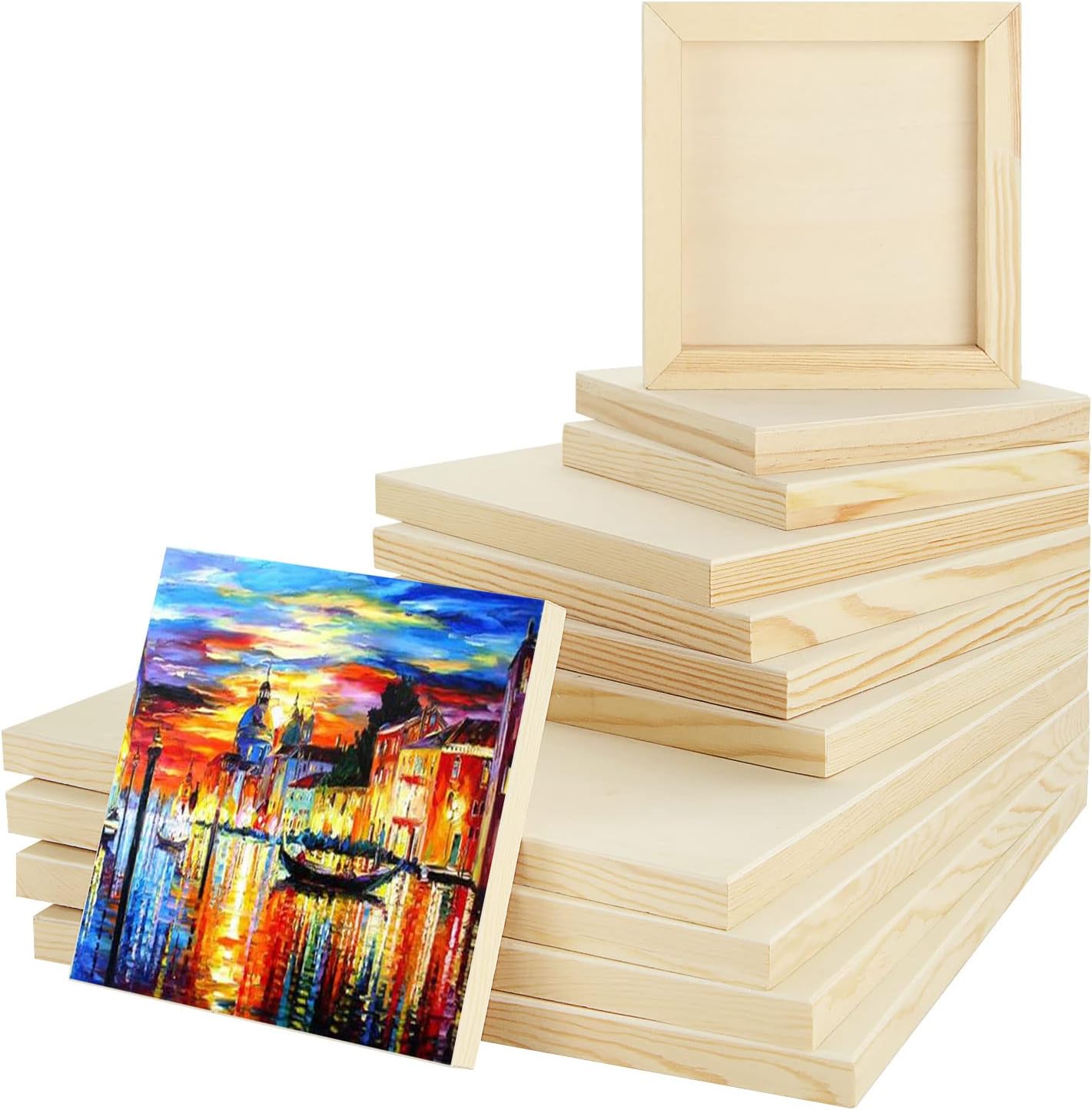 12 Pack 3 Size Wood Canvas Board, Unfinished Wood Panel for