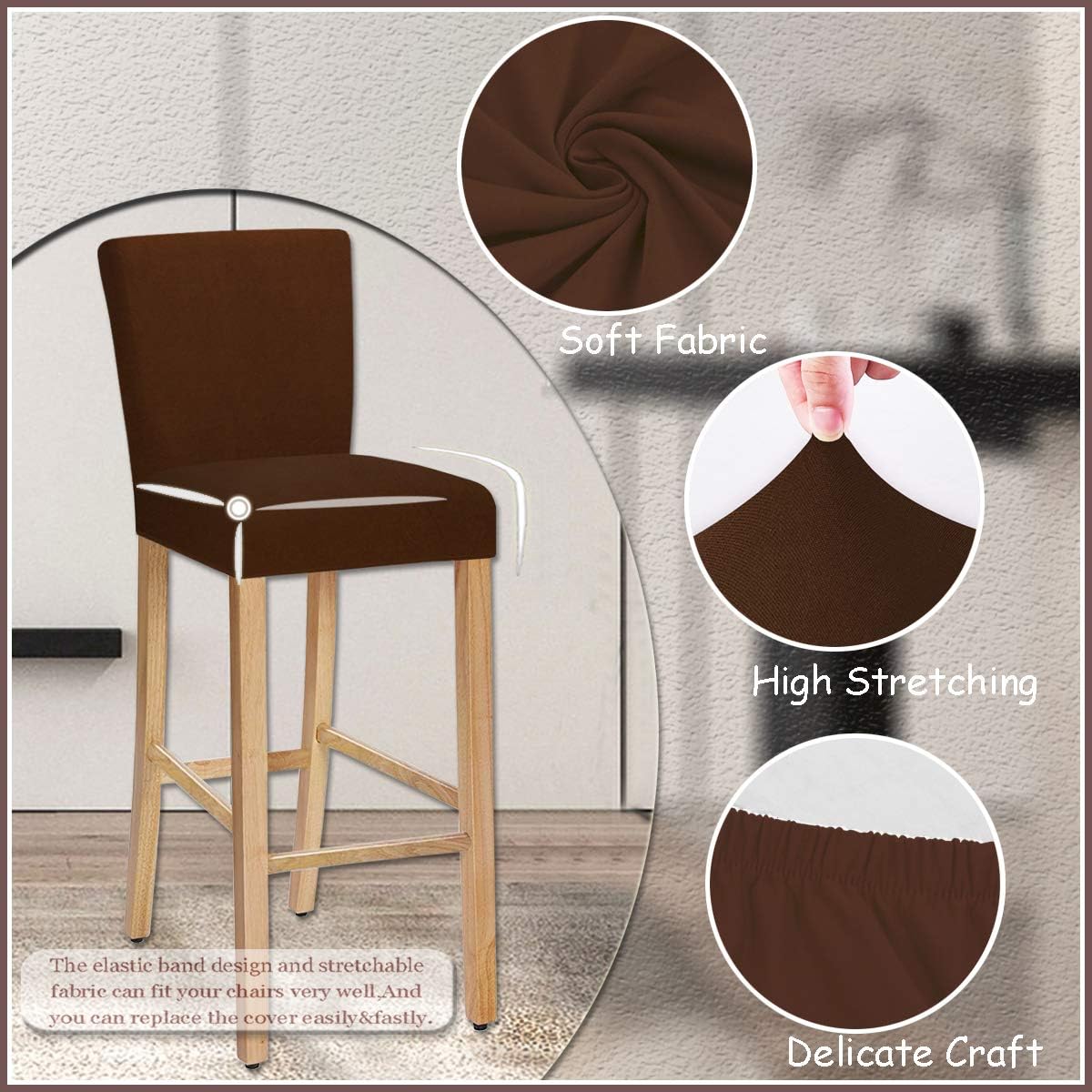 Dining Room Chair Covers,Bar Stool Covers,Barstool Chair Slipcovers(Coffee,Set of 4)