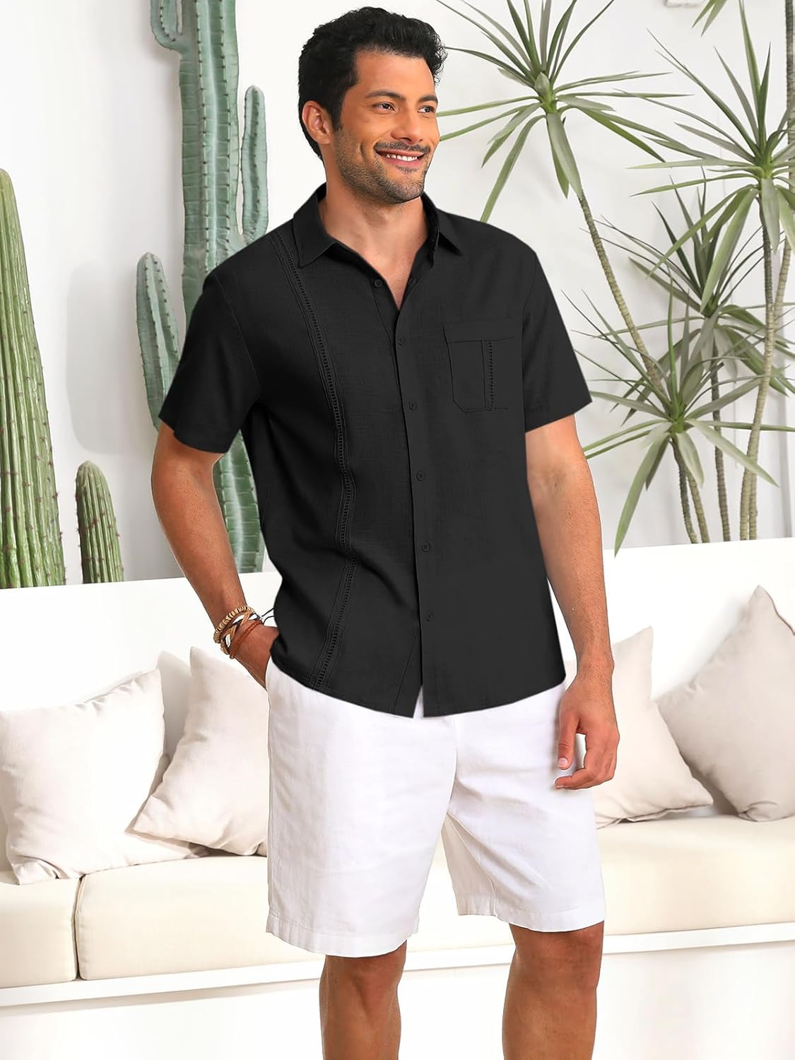 Runcati Mens Cuban Guayabera Shirts Button Down Short Sleeve Shirt Casual Mexican Summer Beach Wedding Tops with Pocket - Image 3