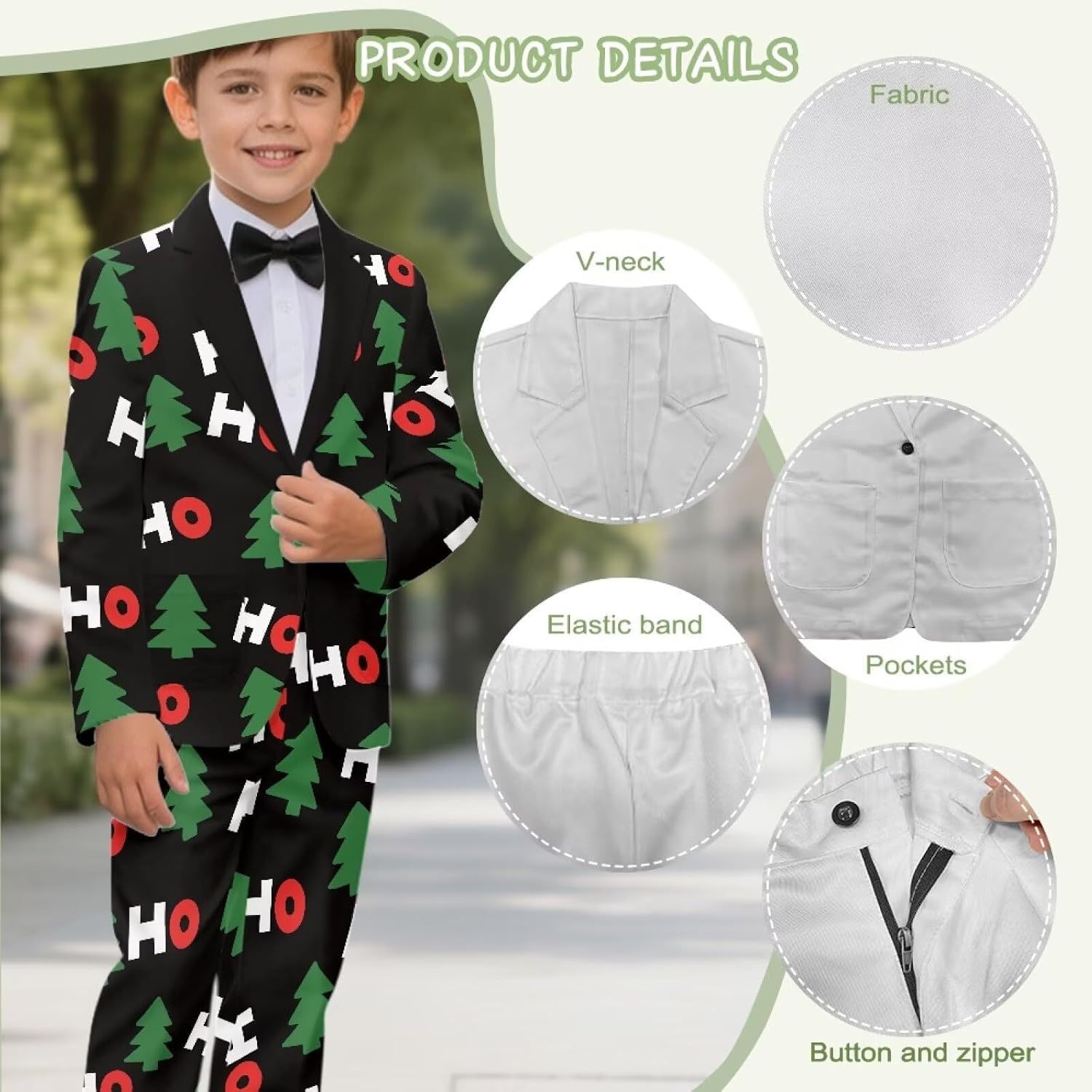 Boys Suit Slim Fit Suit Set with Pockets Tuxedo Blazer and Pants 5-14Y