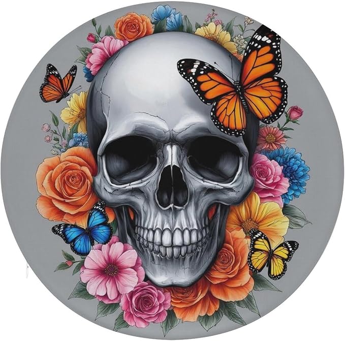 Memory Foam Seat Cushion Flower Sugar Skull, Non Slip Chair Pad Round Comfortable Cushion Decorative for Patio, Garden, Home