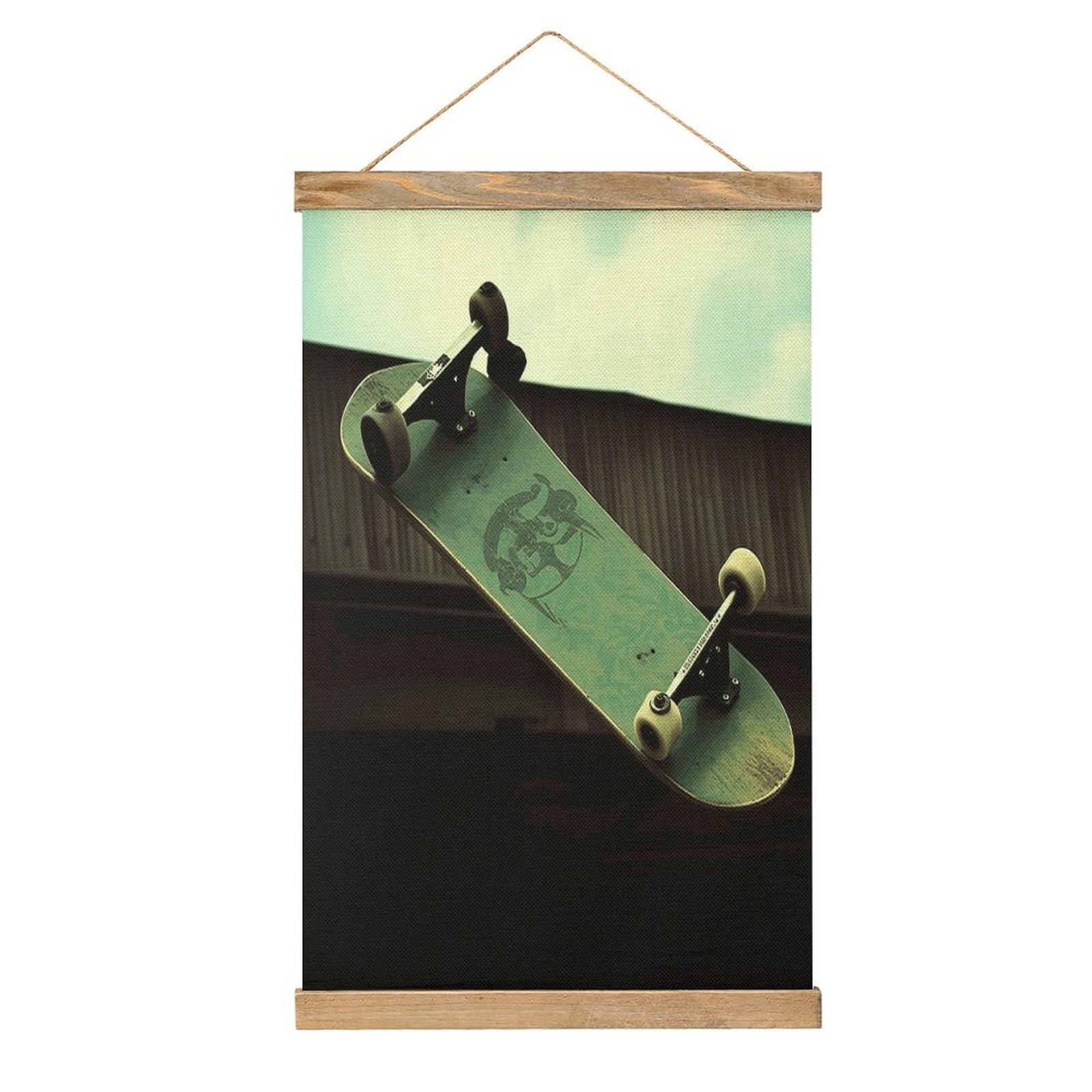 JTREHY Skateboard Linen Hanging Painting Vintage Poster Wall Art Prints Personality Style Wall Hanging Poster for Living Room Office Bedroom Decor Frame 13.2 X 20.47 Inch