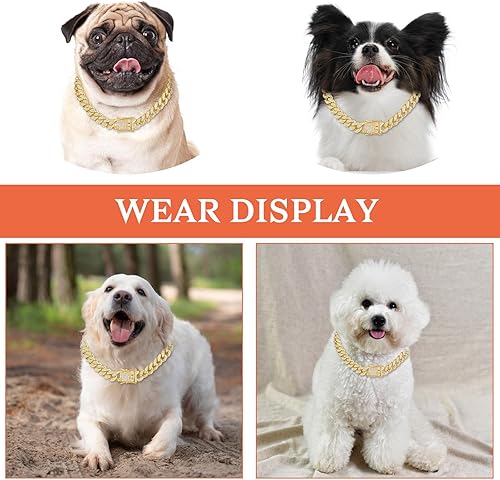 Miniatura 5 de Lusofie Collar de perro con cadena de diamantes, collar de metal para cachorros con diseño de hebilla segura, collar cubano para mascotas,