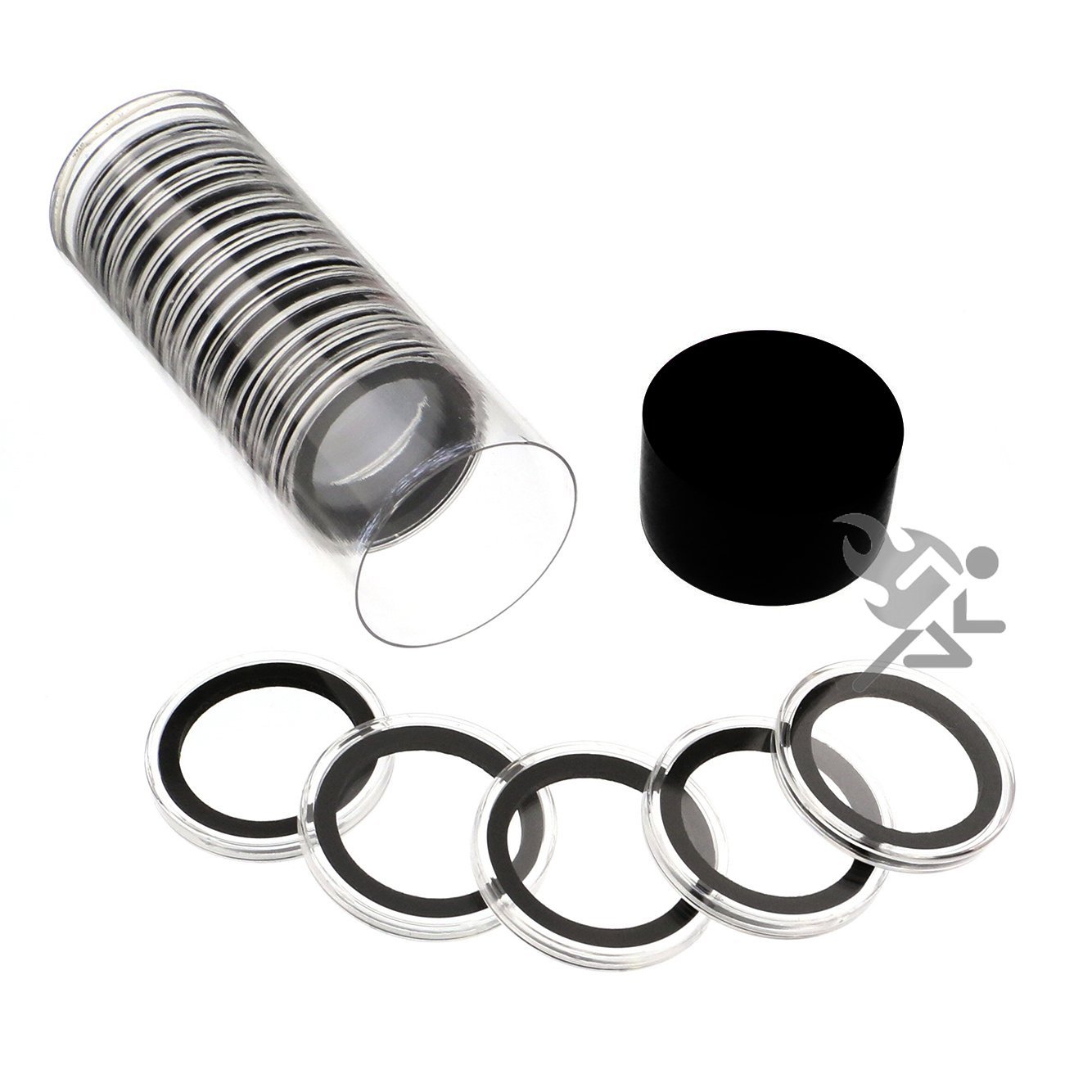 OnFireGuyBlack Lid Capsule Tube & 20 Air-Tite 32mm Black Ring Coin Holders for 1oz Gold Eagles