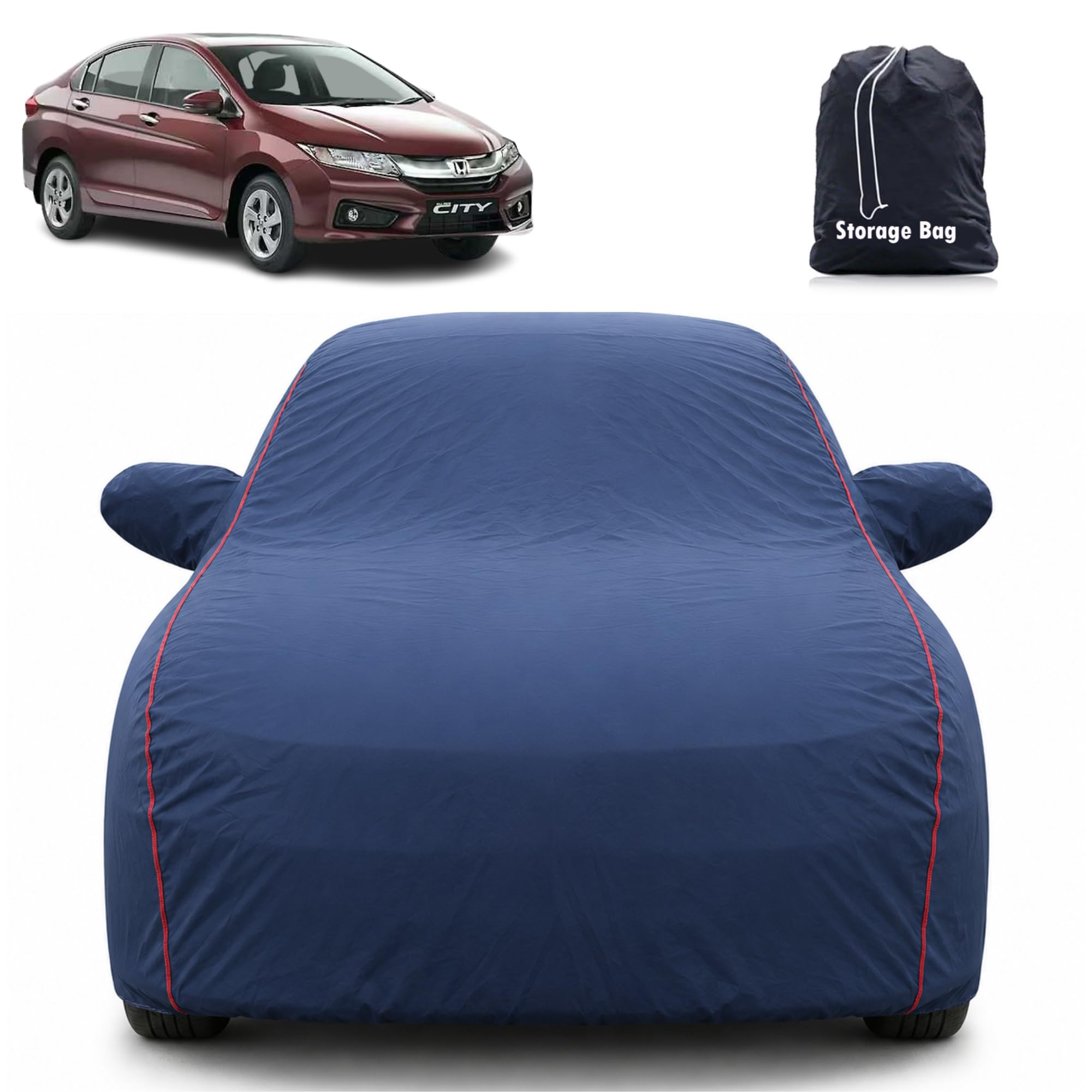 Waterproof Car Cover for Honda's City (2014-2019) Models Dustproof Sun UV Protection Scratch Resistant Durable Full Body Cover with Mirror & Without Antenna Pockets (Navy Blue)-image-6