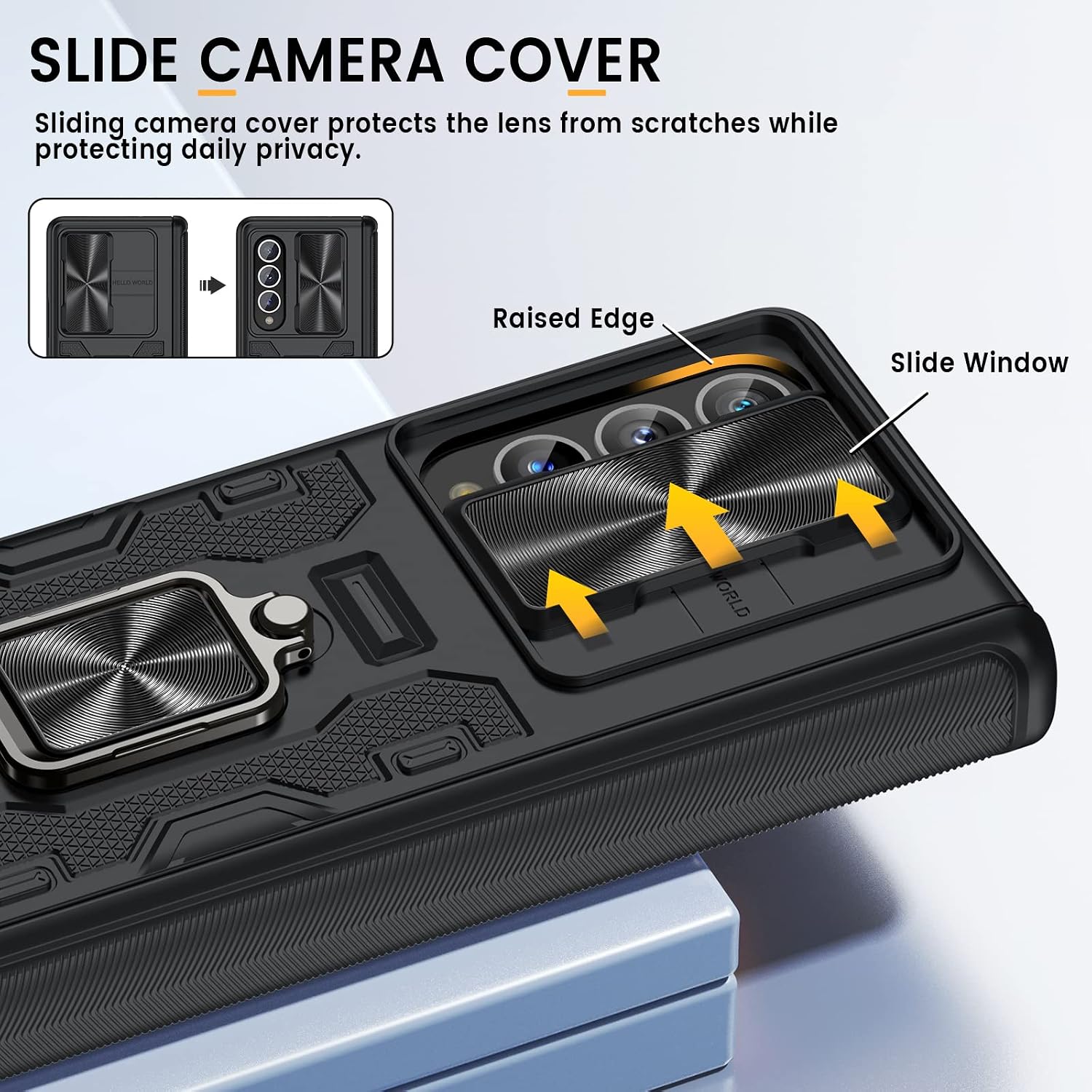 Caka for Z Fold 4 Case - Galaxy Z Fold 4 Case with Slide Camera Lens Cover - Tempered Glass Screen Protector & Kickstand Holder - Case for Samsung Fold 4 5G (Black)
