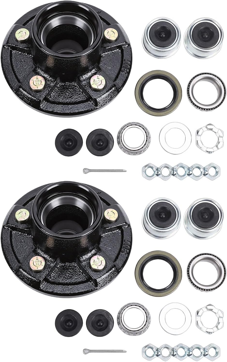 2-Pack Heavy Duty Trailer Hub Kits - 5 Lug 4.5" Screw/Fastener Pattern with L44649/L68149 Bearings - Fits 1-1/16" to 13/8" 84 Tapered Axles - Complete Wheel Hub Assembly for Boat &