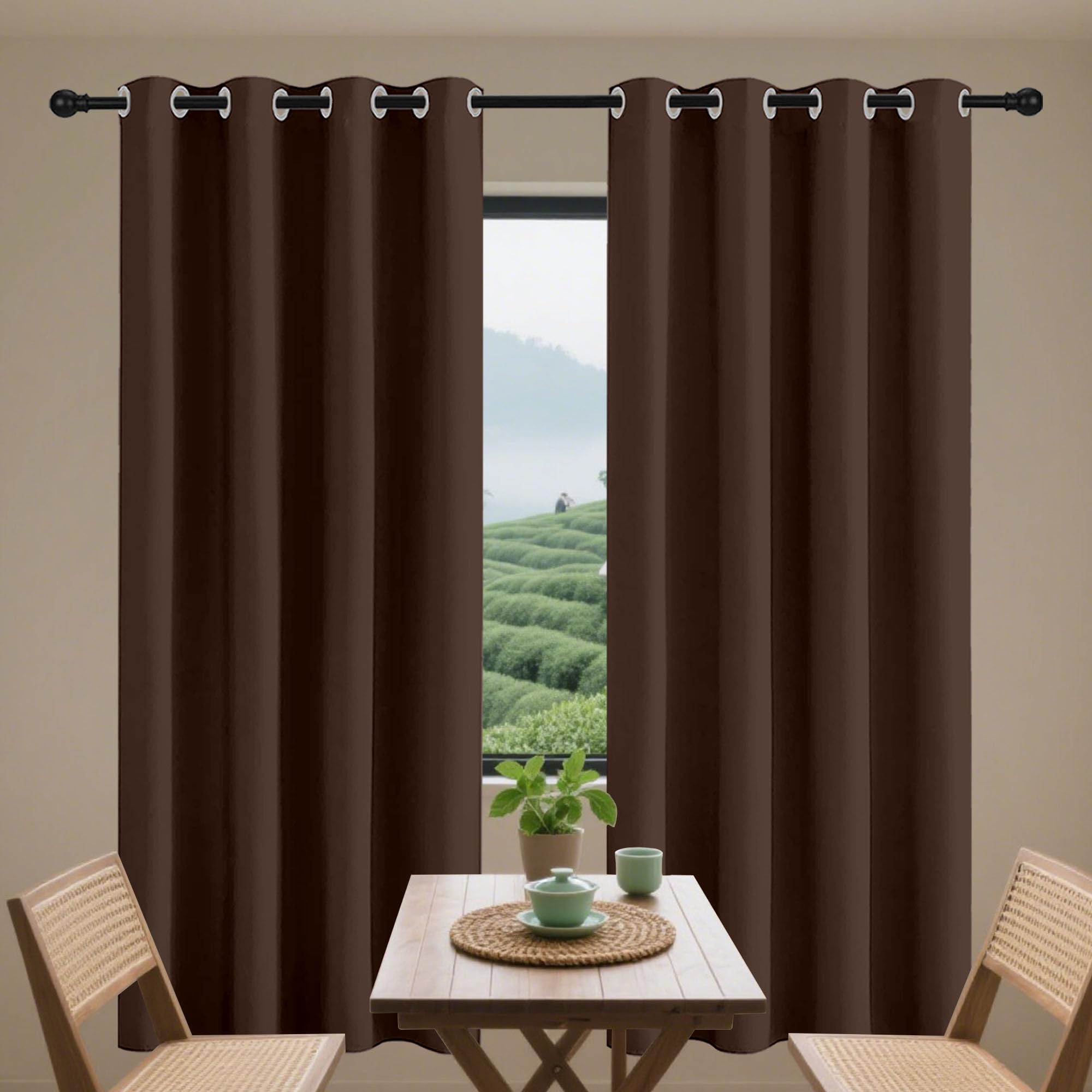 Rideau 100% occultant brun 200 x 140 cm pour isolation de la chambre