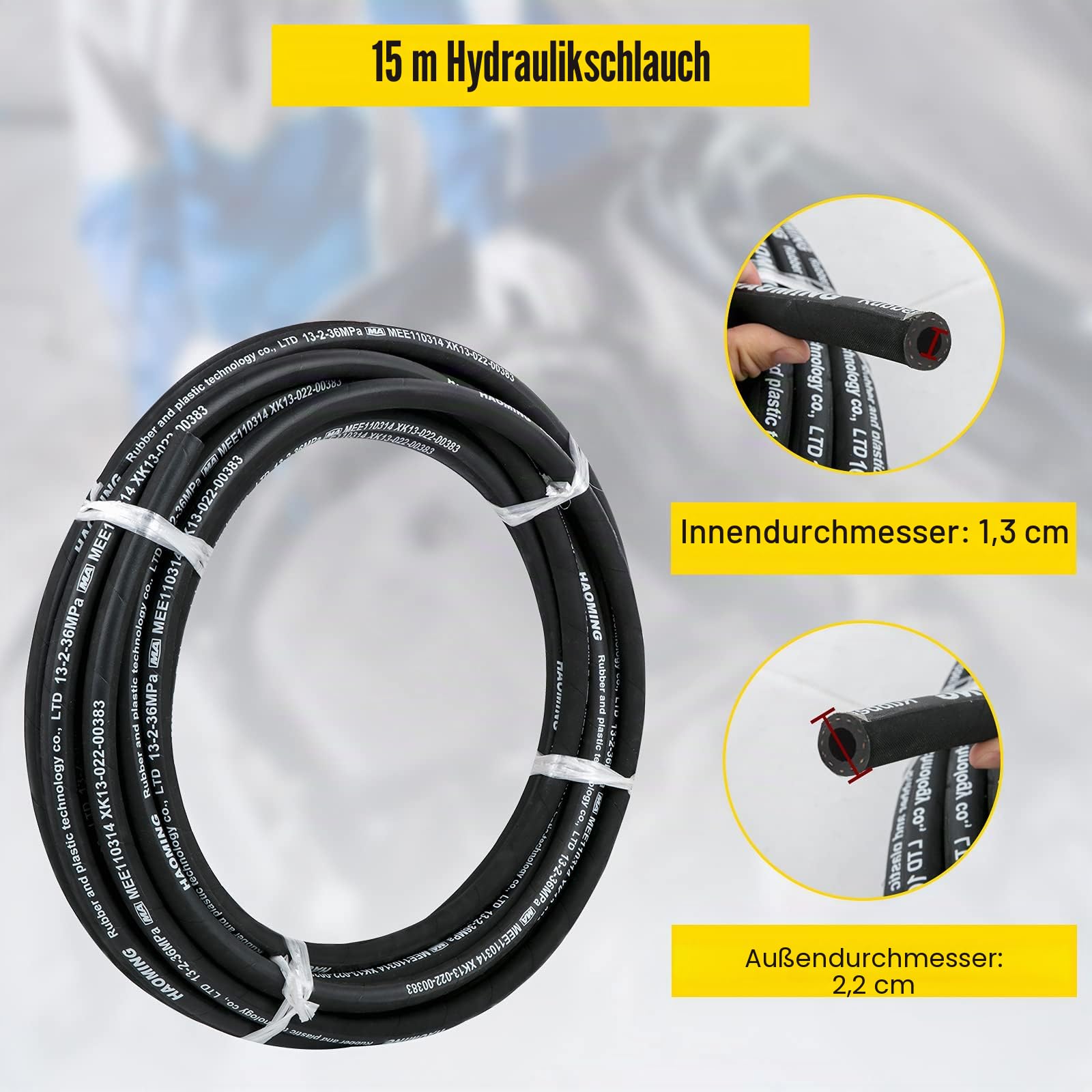 VEVOR Hydraulikschlauch, 15 m Gummi-Hydraulikölschläuche mit 2 hochfesten Stahldrahtgeflechten, Innendurchmesser 1/2 Zoll, 5000 PSI, Großpackungen -40 °F bis 250 °F, flexibler Schlauch
