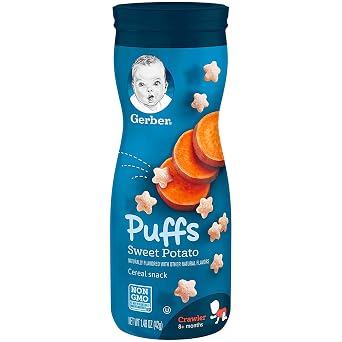 Gerber Stage 3 Baby Snacks, Sweet Potato Puffs, Puffed Grain Snack, Baby Led Feeding, Iron & Choline, Puffs Snacks for Babies, 6-Pack