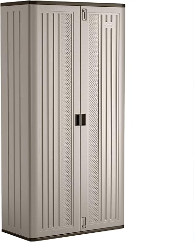 Suncast Mega Tall Garage Storage Cabinet - 31 Cu. Ft. Lockable Resin Closet with 3 Adjustable Shelves, Platinum