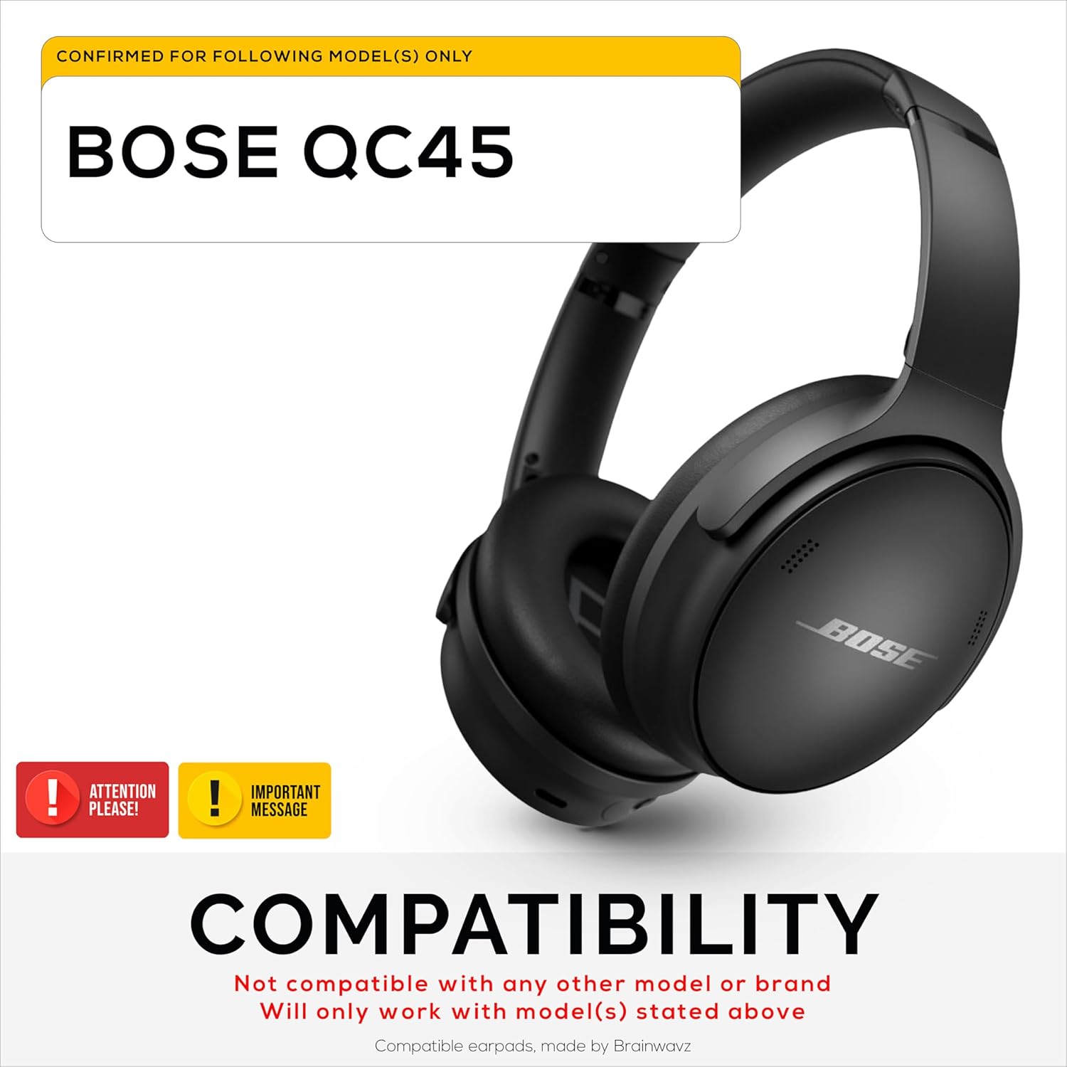 Replacement Earpads for Bose QC45 (QuietComfort 45) Headphones, Upgraded Quality with Thicker Memory Foam & Longer Lasting Leather by Brainwavz (Black) - Image 2