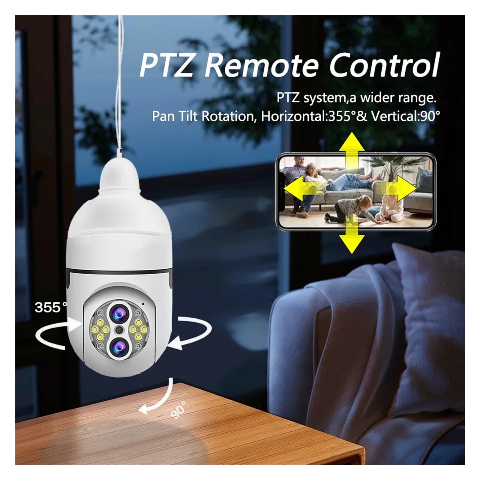 Cámara con Bombilla E27, Zoom 10X, 4K, 8MP, Seguimiento automático, videovigilancia Interior, protección de Seguridad for el hogar, Reflector, cámara WiFi(8MP Add 128G Card)