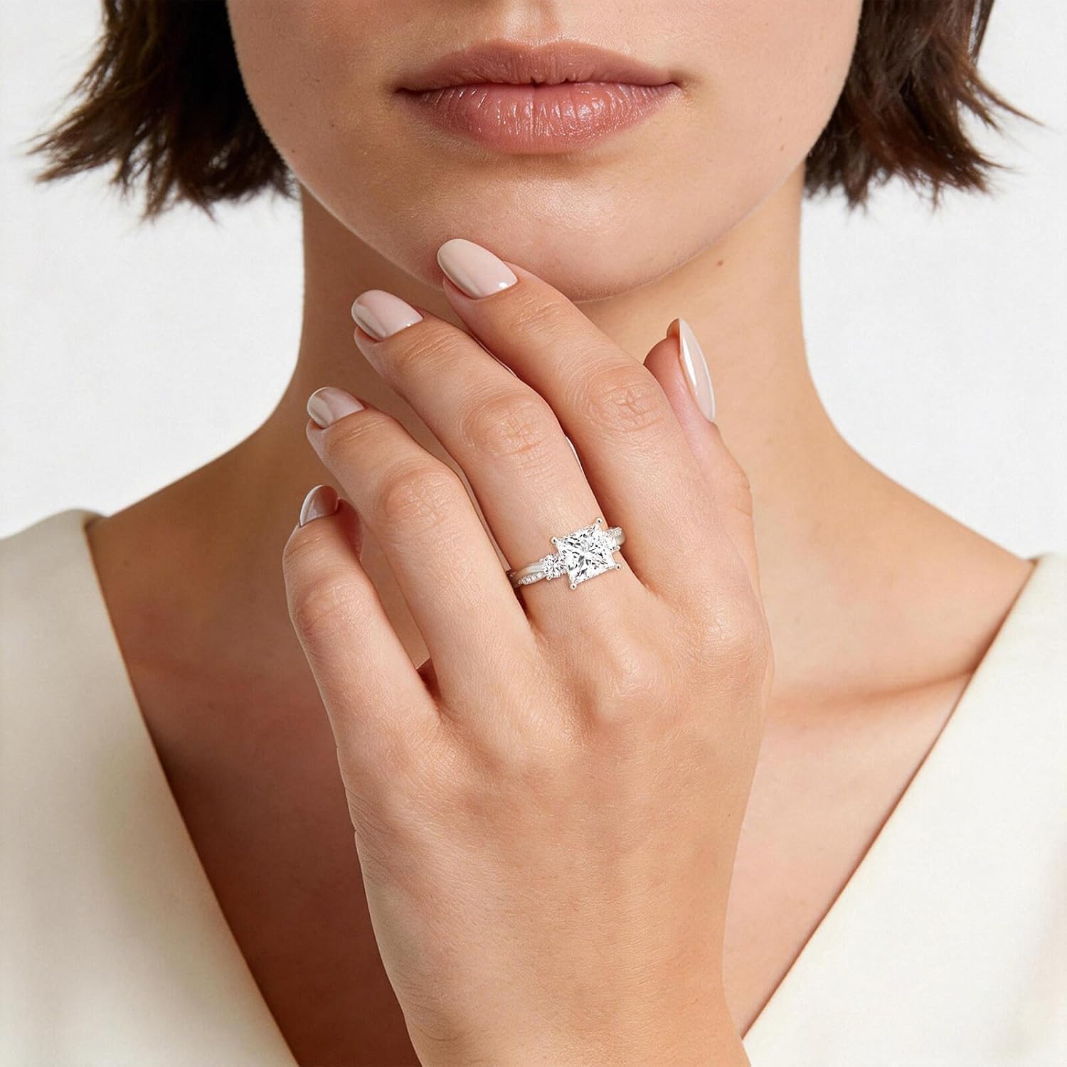 MSBLUE® Twist Vine Moissanite Engagement Ring, 1.0-3.0 CT Princess-Cut, 14K White Gold Vermeil, Rhodium Finish - Image 4