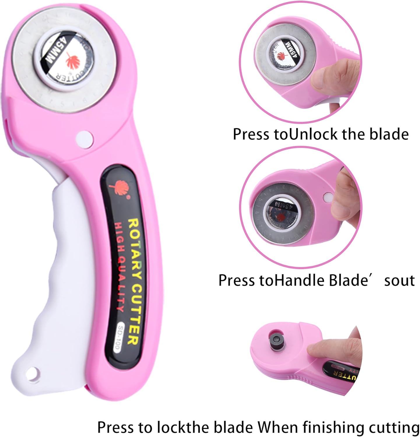 LYNDA Rotary Cutter Set Pink - 45mm Quilting Kit with A3 Cutting Mat, 5 Replacement Blades, Acrylic Ruler, 20PCS Craft Clips & Craft Knife Set - Ideal for Crafting, Sewing, Patchwork, Crochet