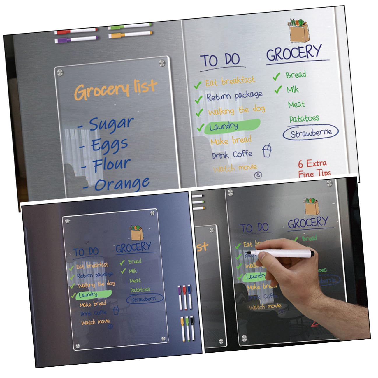 Magnetische Acryl Kühlschranktafel A3 A4 Transparente Trocken Abwischbare Planungs Und Nachrichtentafel Mit 6 Whiteboard Markern Für Haushalt Und Büro