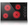 Karinear Electric Cooktop 30", Drop-in Electric StoveTop 5 Burners Ceramic Cooktop with Wooden Pattern, 8400W, 220~240V, No Outlet Plug, Glass Cooktop