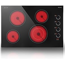 Karinear Electric Cooktop 30", Drop-in Electric StoveTop 5 Burners Ceramic Cooktop with Wooden Pattern, 8400W, 220~240V, No Outlet Plug, Glass Cooktop