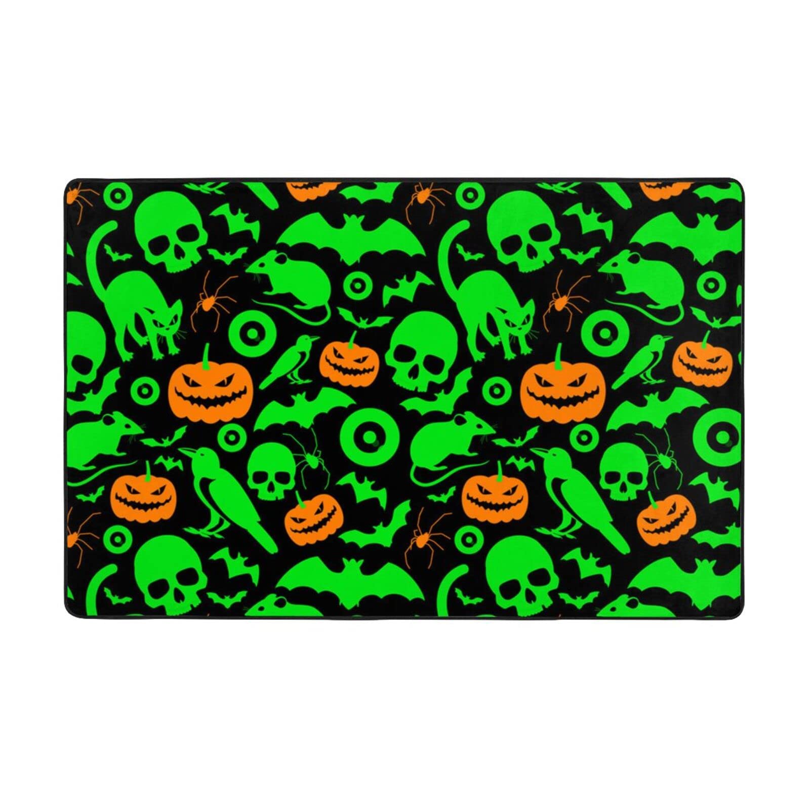 Tapis citrouille fantôme Halloween 150x100 flanelle verte antidérapante salon