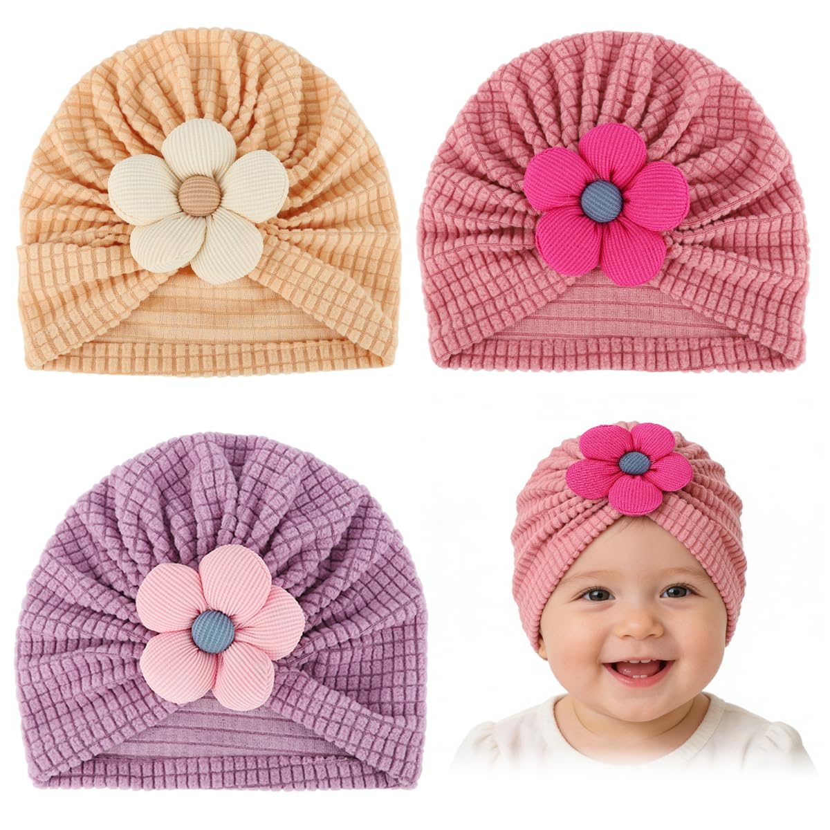 SNOWIE SOFT® 3pcs Baby Caps for Born 0-3 Months, Bow Knot Turban Baby Cap 6-12 Months Infant Caps for Babies, Ultra Soft N... - Review, Price and Buying Guide
