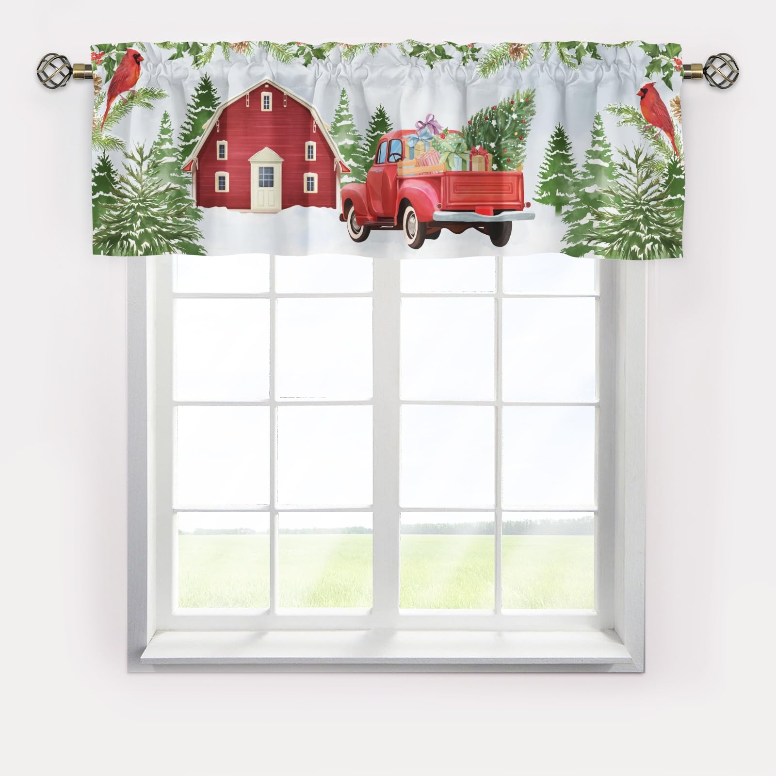 Christmas Truck Valance Curtains,Window Valance Short Curtains,Blackout Valance Curtains,Rod Pocket Short Window Valance Curtains,Farmhouse Window Curtains for Kitchen Living Room Bedroom Bathroom