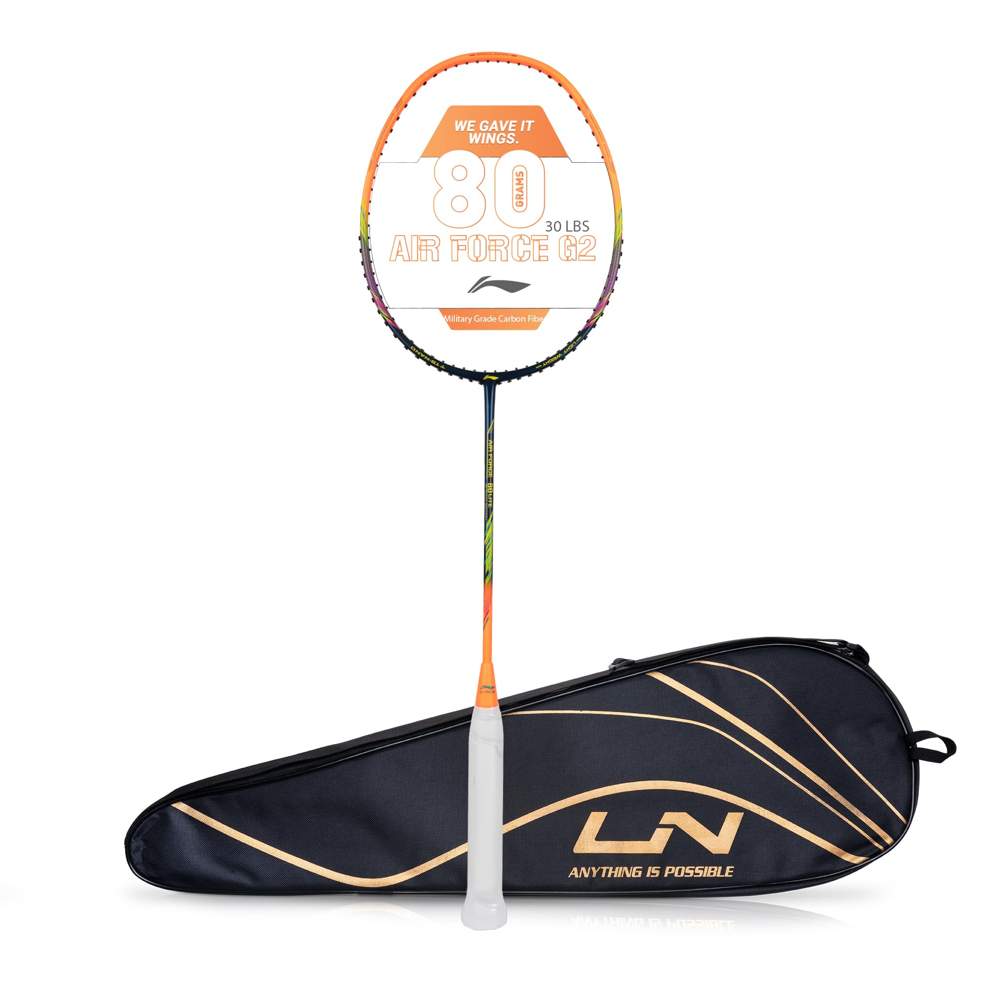 Li-Ning Air Force 80 Lite Carbon Fibre Unstrung Badminton Racket With Free Full Cover, Multicolor