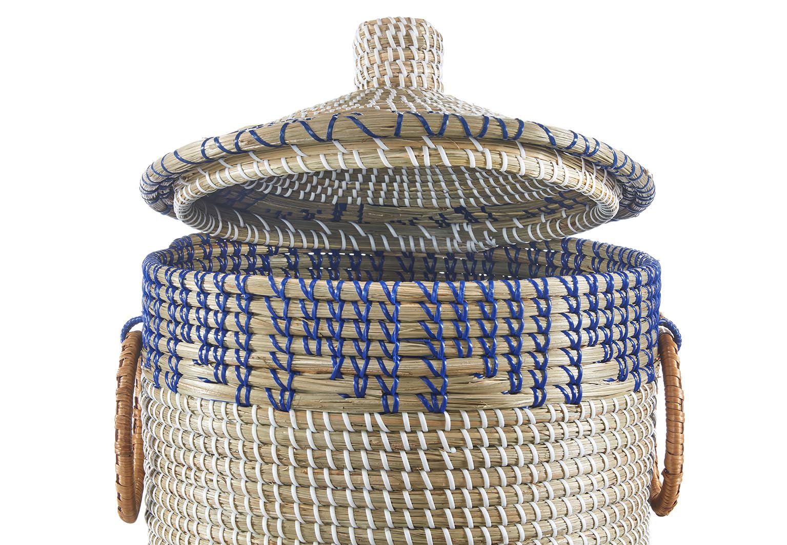 Kobolo Schlangenkorb BOREA aus Seegras | Ø 37 cm, H 54 cm | handgeflochtener Aufbewahrungskorb mit Deckel in beige | Wäschekorb | Deko Korb | aus Naturmaterial für Wäsche, Spielzeug, Zeitschriften