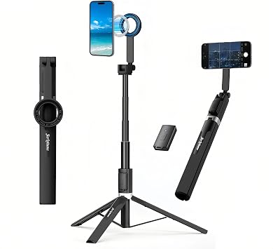 Magnetic Selfie Stick Tripod, 67" Aluminum Extendable Magnetic Holder for MagSafe, 360 Rotatable & 330 Tilt Travel Phone Tripod Stand with Wireless Remote for iPhone 12-17 Pro Max/Android/Samsung