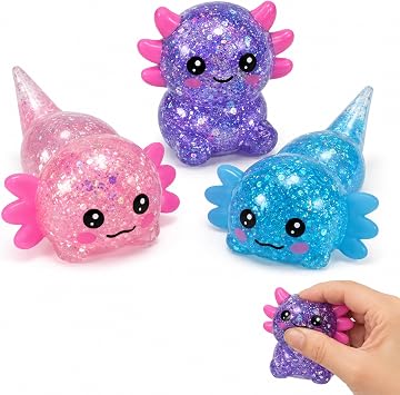 3 PCS Axolotl Squishy Set, Squishy Axolotl Ornaments Relaxation Pack, Pink Blue Purple