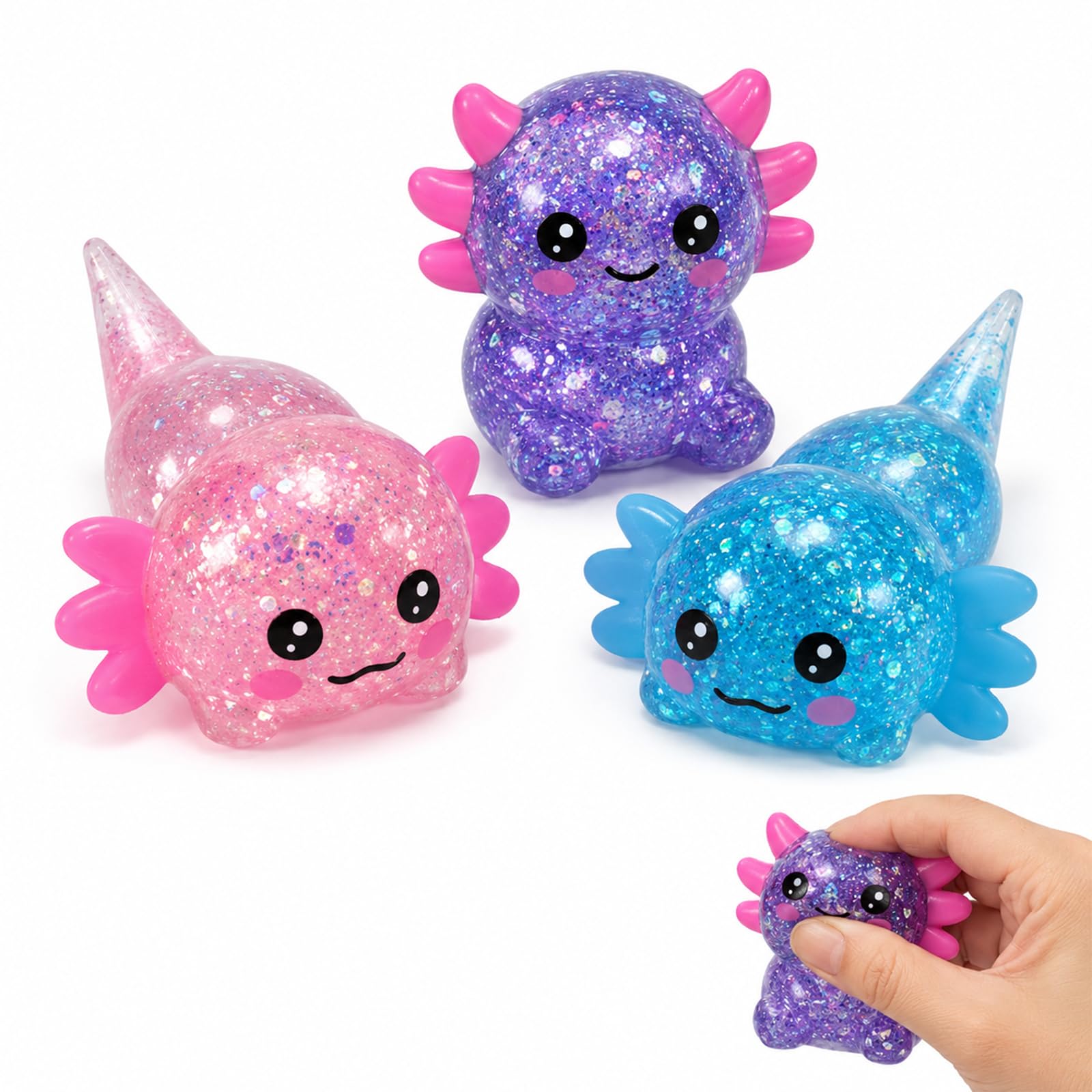 3 PCS Squishy Axolotl Set, Axolotl Ornaments Relaxation Pack, Pink Blue Purple