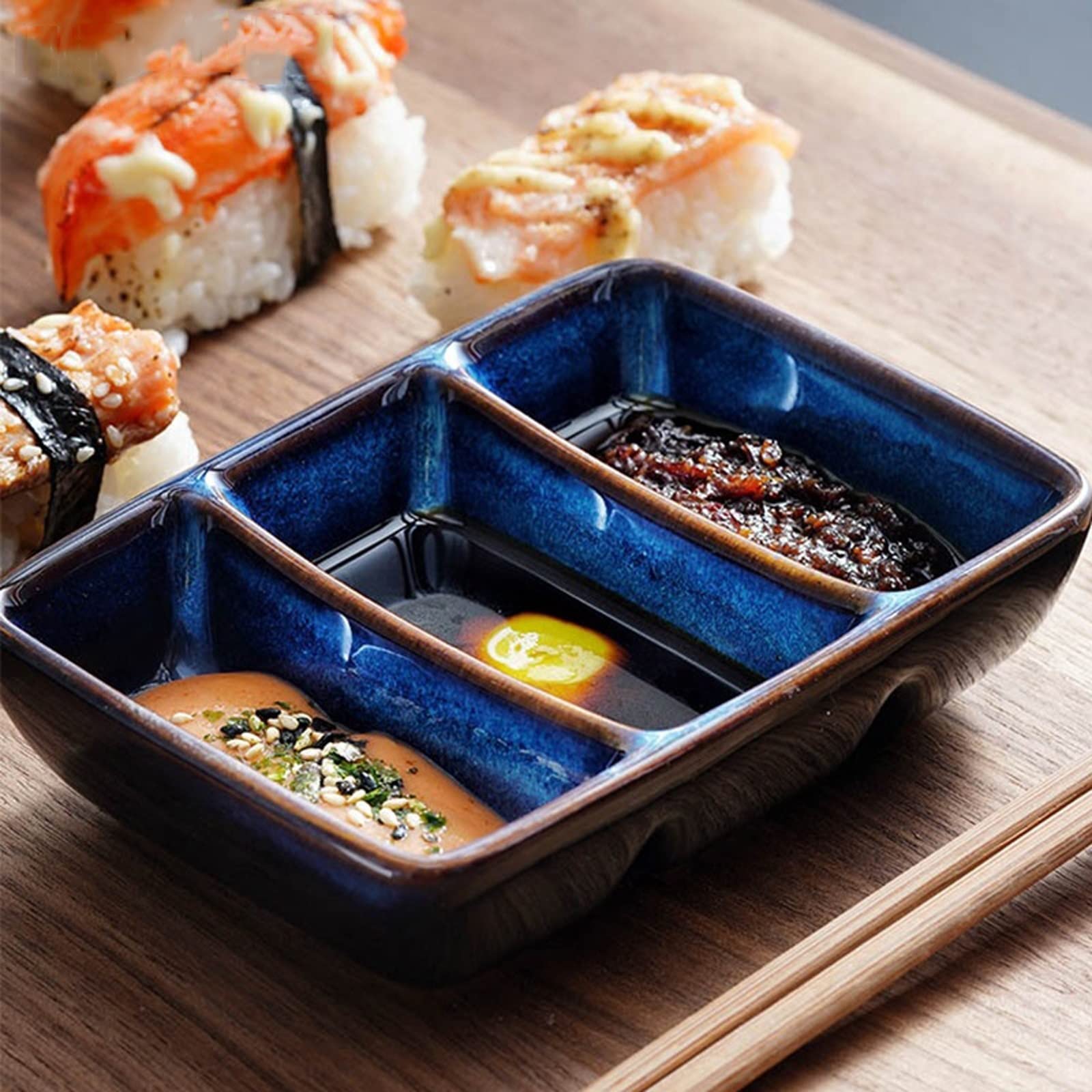 Dip-Schalen-Set, Keramik-Dip-Schüssel, Mehrzweck-DREI-Gitter-Untertasse, Restaurant, Sushi, Grill