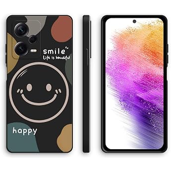 XINYEXIN Silicone Case for Xiaomi Redmi Note 12 Pro Plus 5G / 12 Pro+ 5G with Cute Pattern Ultra Thin Straight Edge Soft Silicone Mobile Phone Case Shockproof Protective Case - Smile Black